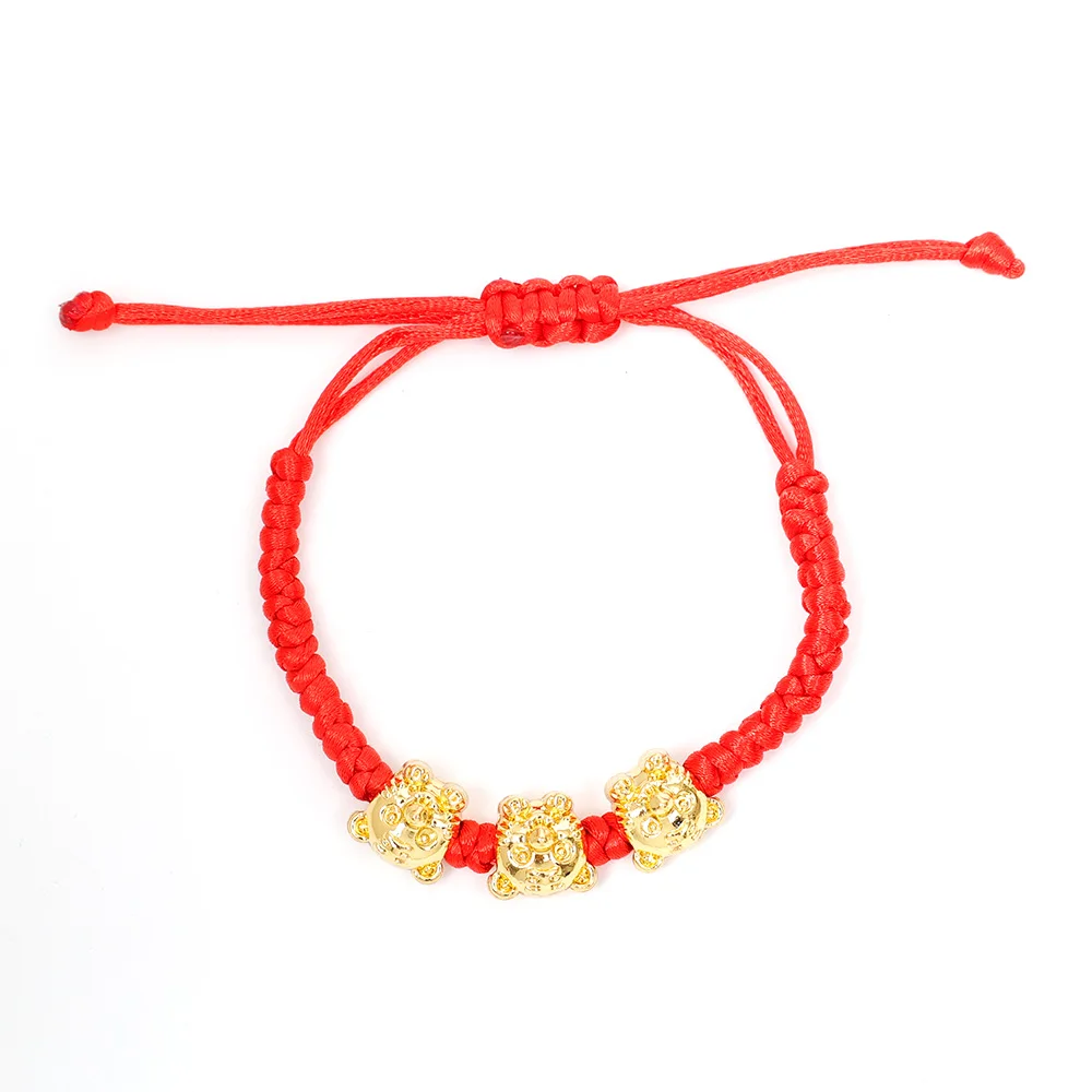 Mascot Five Fortunes Golden Tiger Red String Bracelet 2022 Chinese Tiger New Year Bring Wealth Lucky Good Blessing Bracelets 