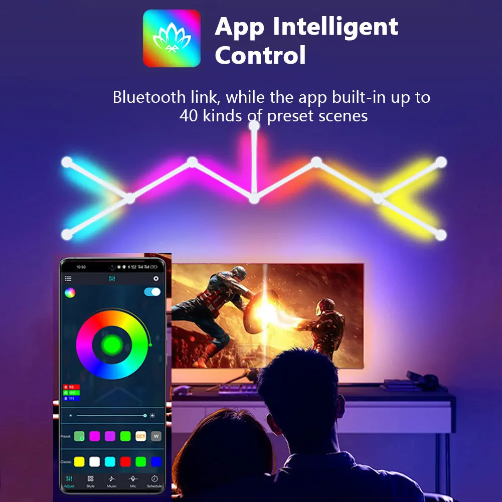 스마트 벽 램프 앱 제어 RGB 라이트 바, 음악 동기화, E-스포츠 거실 배경 조명 장식, RGB 스마트 벽 조명