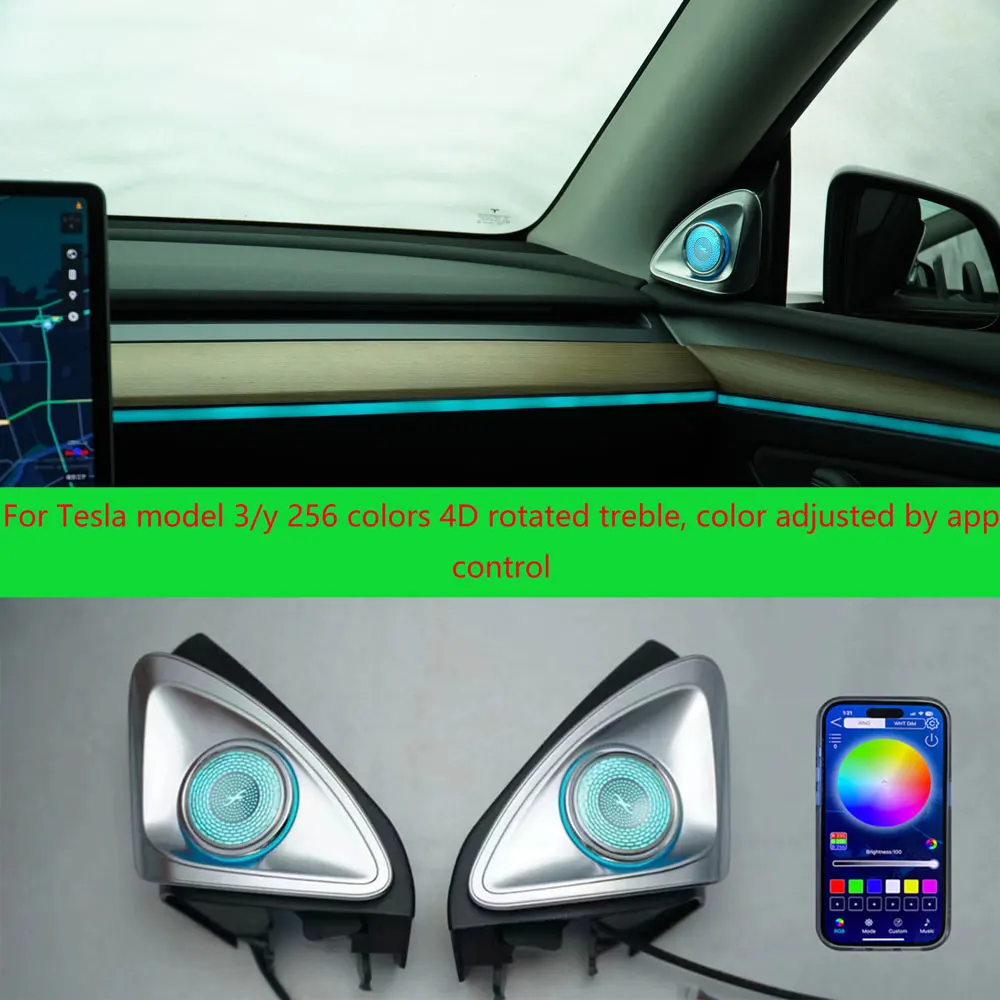 

for Tesla model 3 model y 256 colors LED 4D rotating tweeter ambient light The color is adjusted by app control