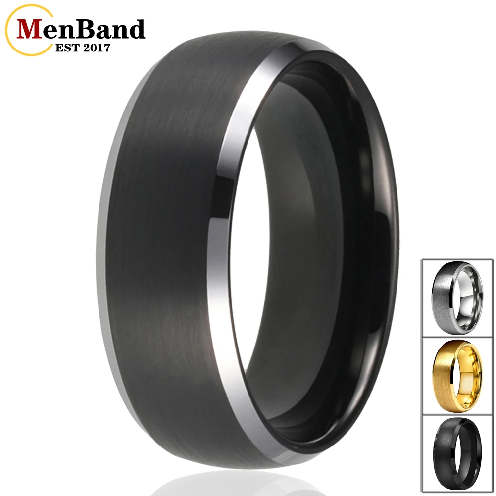 MenBand Fashion 6MM 8MM With Shiny Bevel Edges Dome Brushed Finish Men Women Black Tungsten Wedding Band Comfort Fit