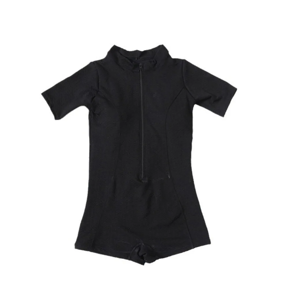 Bodysuit Short Sleeve Swimming Suit Half High Collar High Neck One Piece Swimsuit Solid Blue Dive Suit Surfing