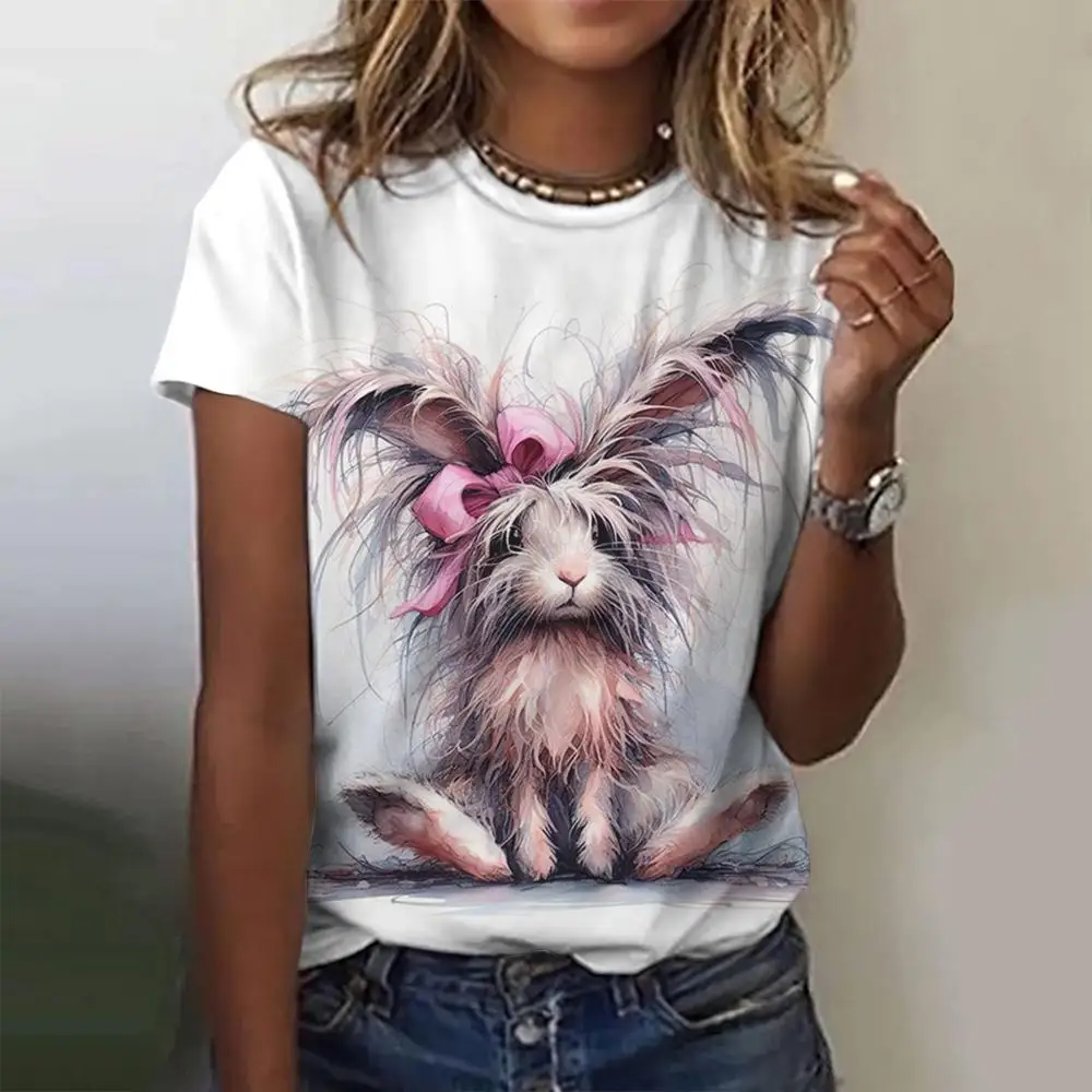 

Funny Animal Print Women's T-Shirts Fashion Top Casual Short Pullover Sleeved Cartoon Pattern O-Neck Tee Shirt Female Clothing