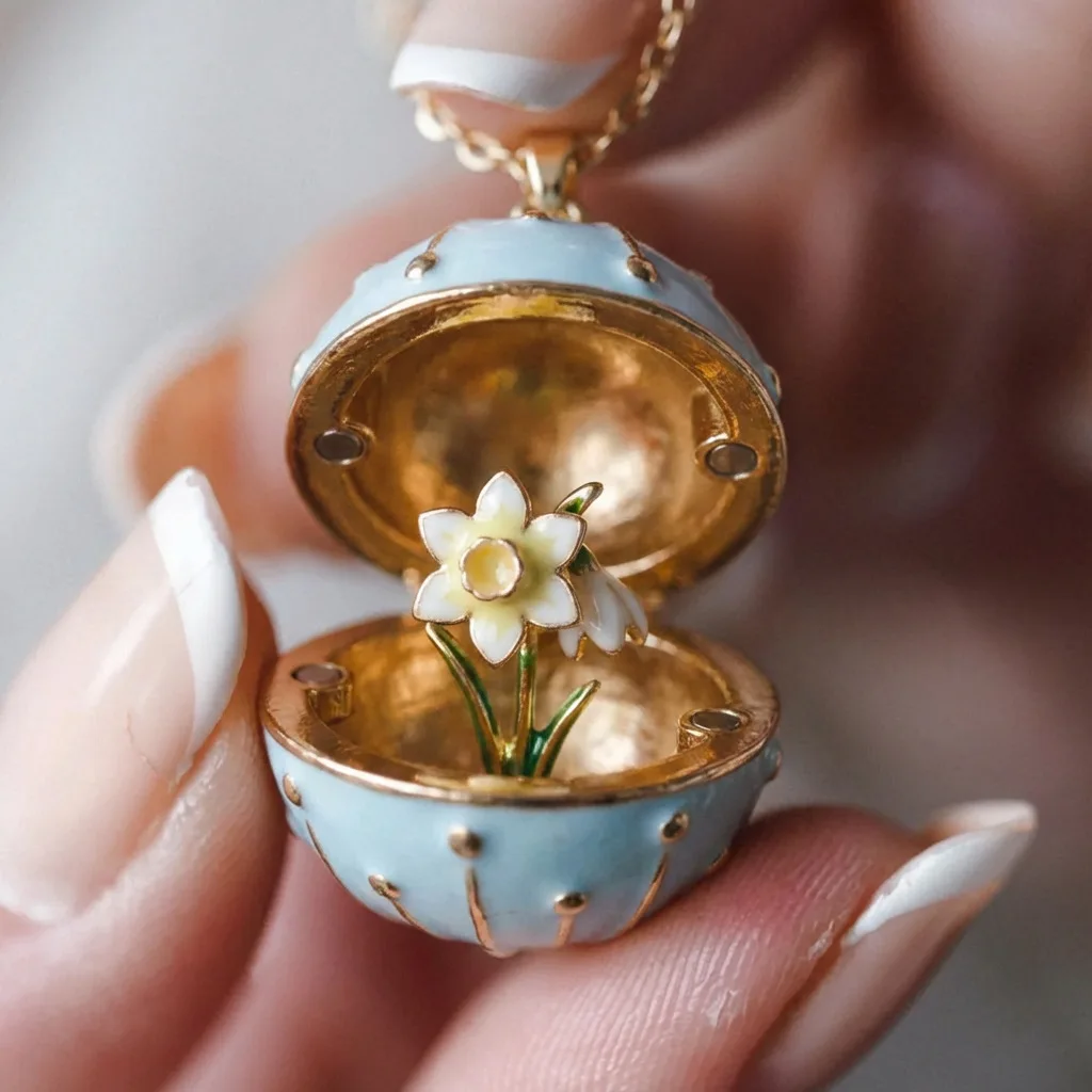 Kupferanhänger mit Emaille und einer Blumenkette, die geöffnet und geschlossen werden kann. Vintage-Schmuck für Damen. Geburtstagsgeschenk