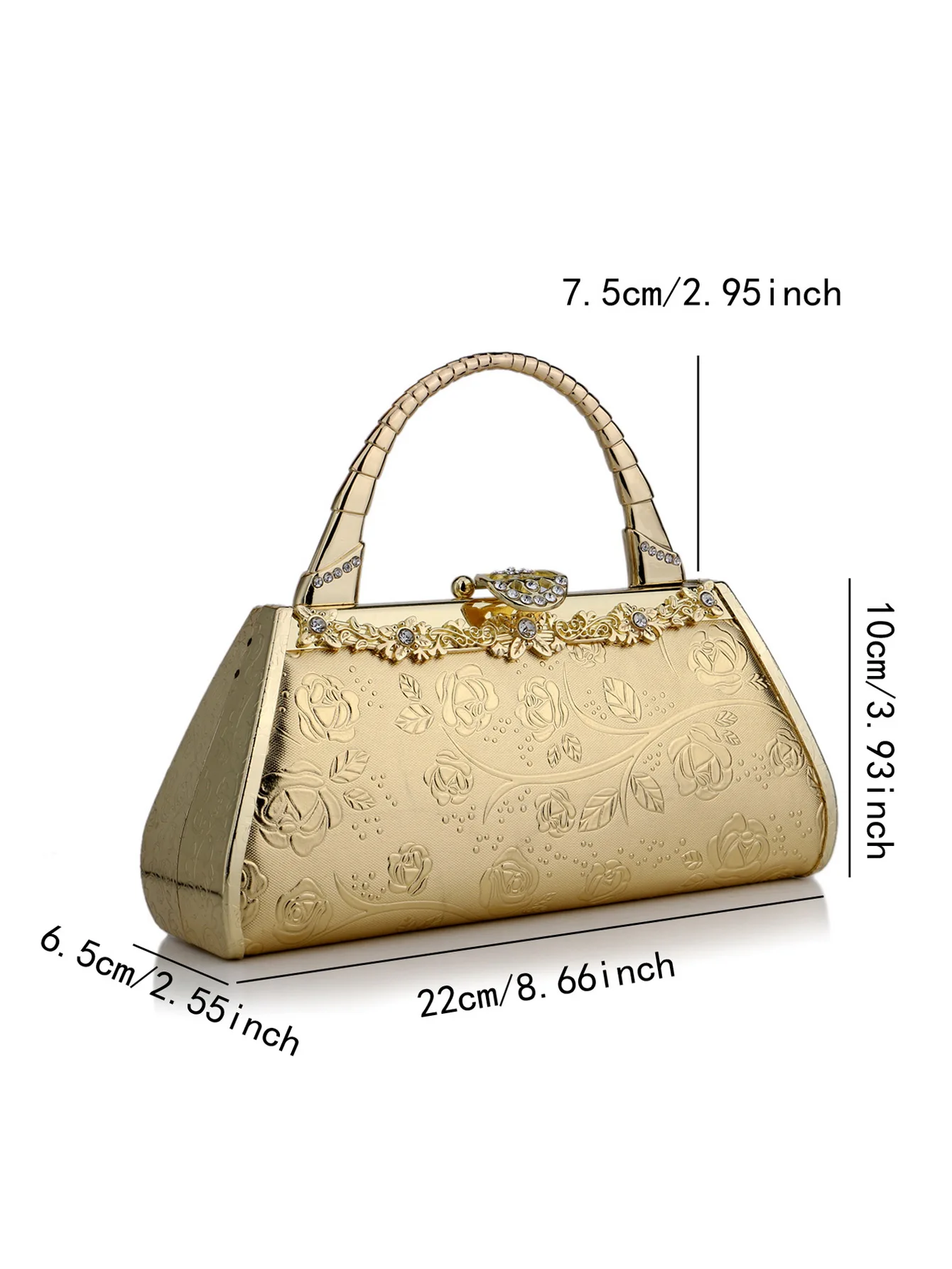 Golden Metal Evening Clutch Bag with Pearl Diamonds for Women