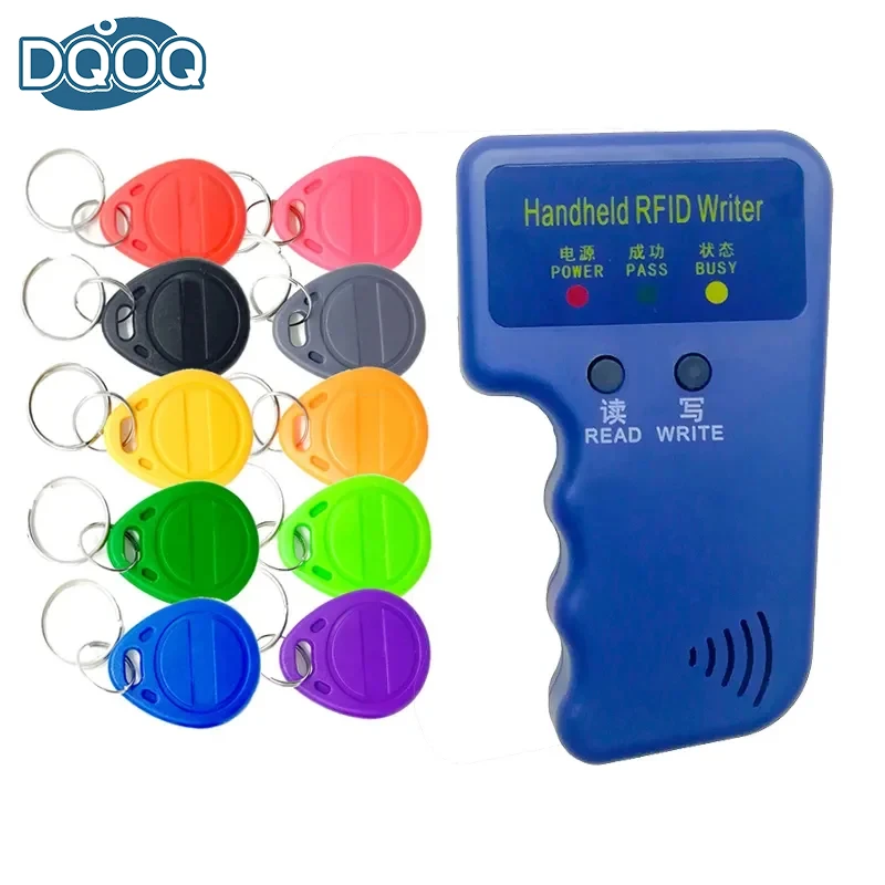 Handheld 125KHz EM4100 TK4100 RFID Copier Writer Duplicator Programmer Reader + 5pcs EM4305 T5577 Rewritable ID Keyfobs Tags