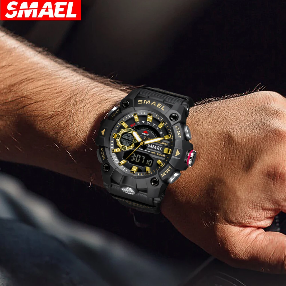 Sports Watches SMAEL Fashion Men Shock Resistant 50M Waterproof Wristwatch LED Alarm Stopwatch Clock Military 8040