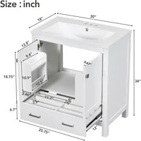 30 in Bathroom Vanity with Sink,1 Large Drawers and 2 Storage Doors,Wood Single Sink Bathroom Vanity,Modern White Bathroom 2