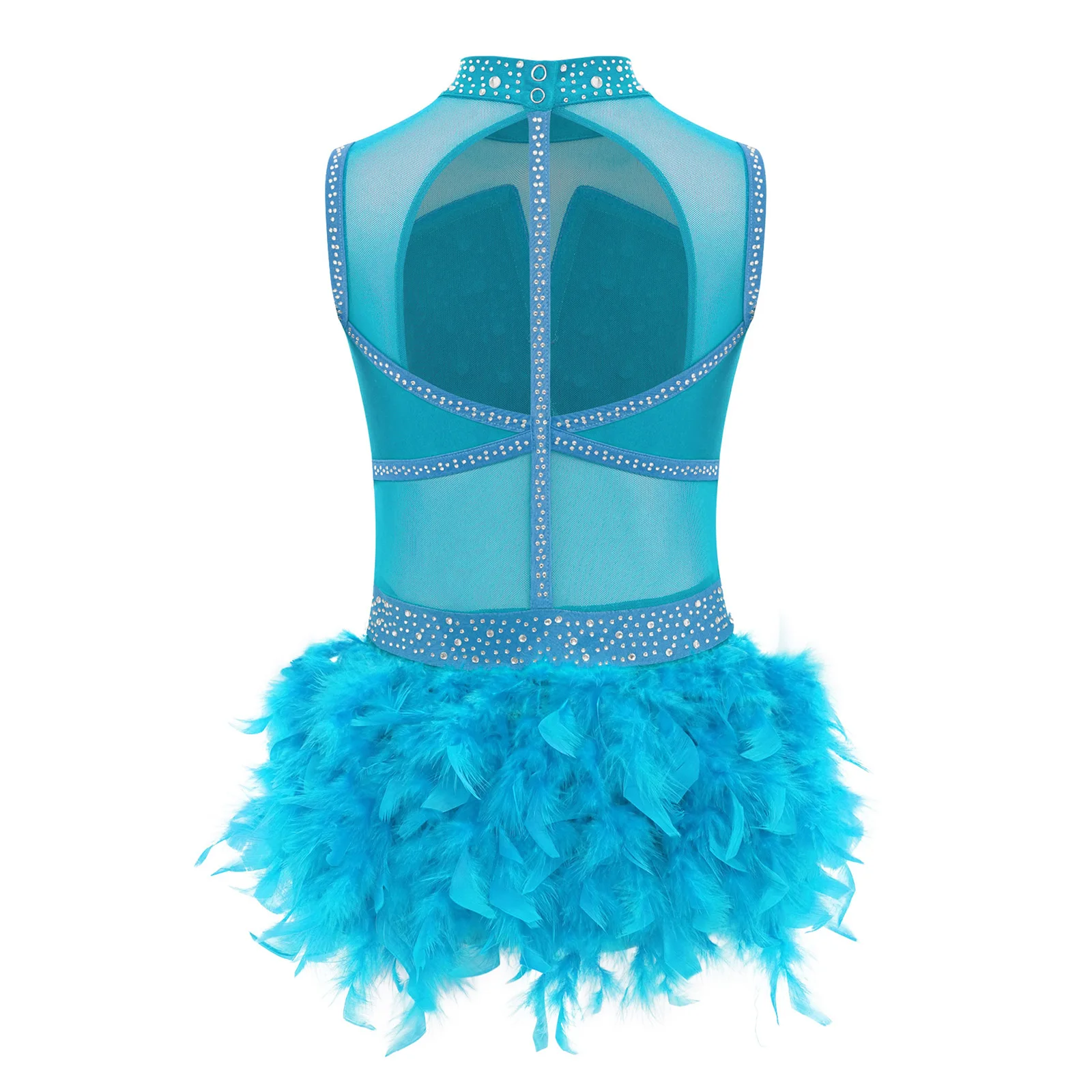 Kinder Mädchen Eiskunstlauf Latin Jazz Dance Samba Rumba Cha-cha Trikot Glänzende Strass Sheer Mesh Feder Rock Body – Detail 19