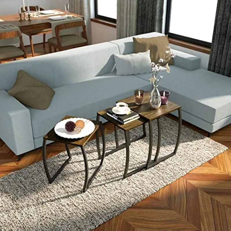 Nesting Tables, Vintage Side End Tables Living Room, Coffee Snack Table Set of 3 6