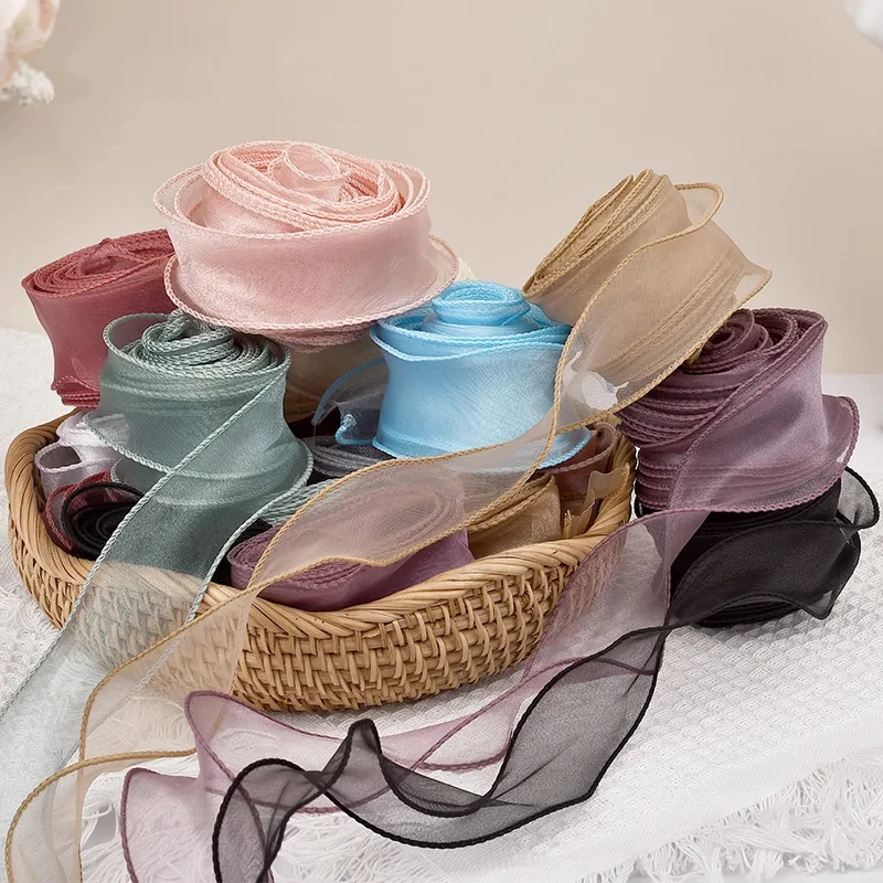Cinta Envolver Regalos Cintas De Organza Con Cable Transparente Con Borde Dorado, Cinta De Gasa Para Envolver Caja De Regalo, Ramo De Novia De Boda, Decoración De Navidad, 10M - AliExprs Cinta
