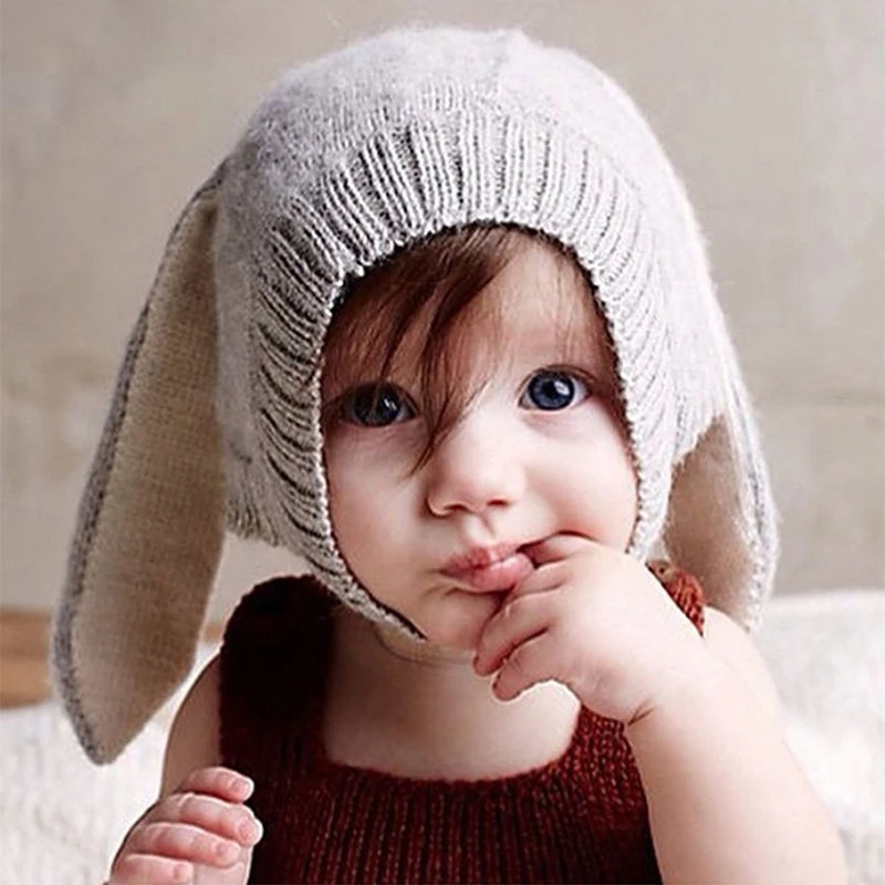 

Toddler Infant Knitted Baby Hat Autumn Winter Adorable Rabbit Long Ear Hat Baby Bunny Beanie Cap Photo Props