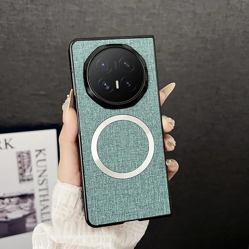 Magnetic Ring Leather Case with Luxury Cloth and Wireless Charging Cover
