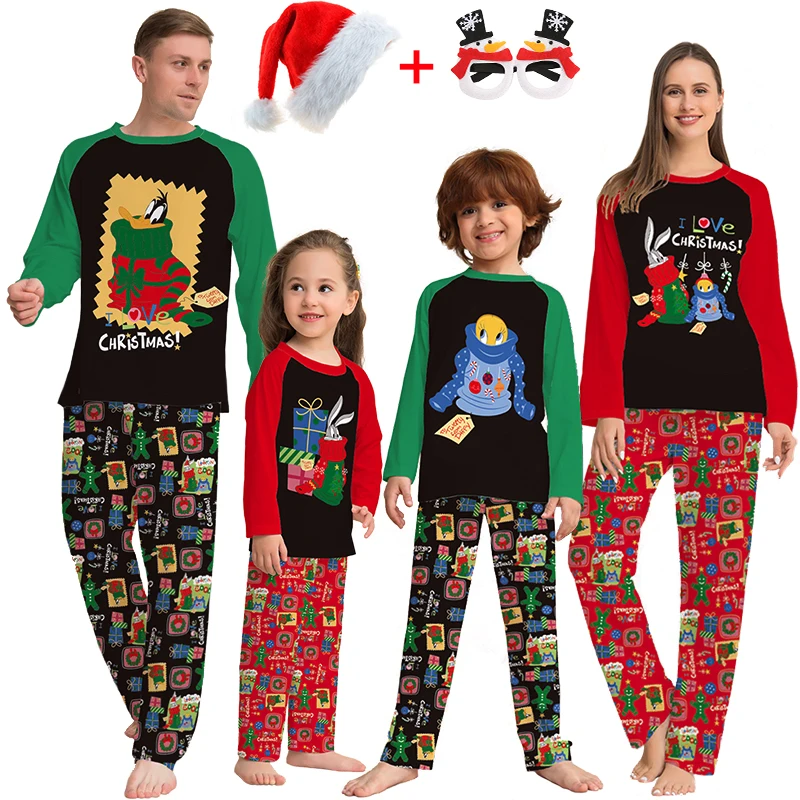 Pijamas navideños con estampado de anime de dibujos animados 2024, conjuntos a juego para toda la familia, pijamas de algodón para bebés, niños y niñas, ropa de estar por casa