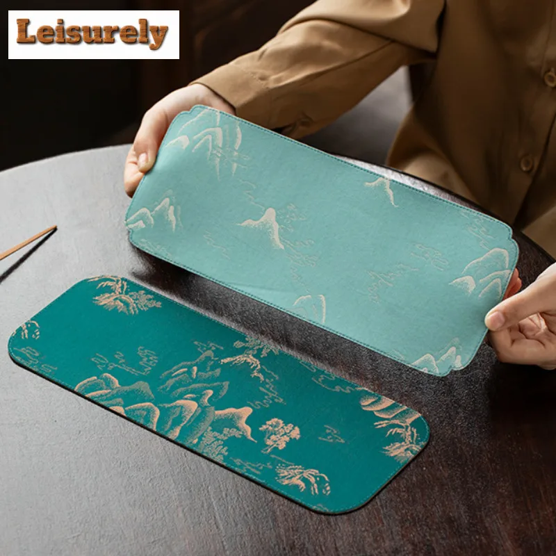Chinese Distant Hill Rectangular Tea Table Mats Boutique Drink Coaster Household Dinner Table Cloth Mat Drinkware Decoration