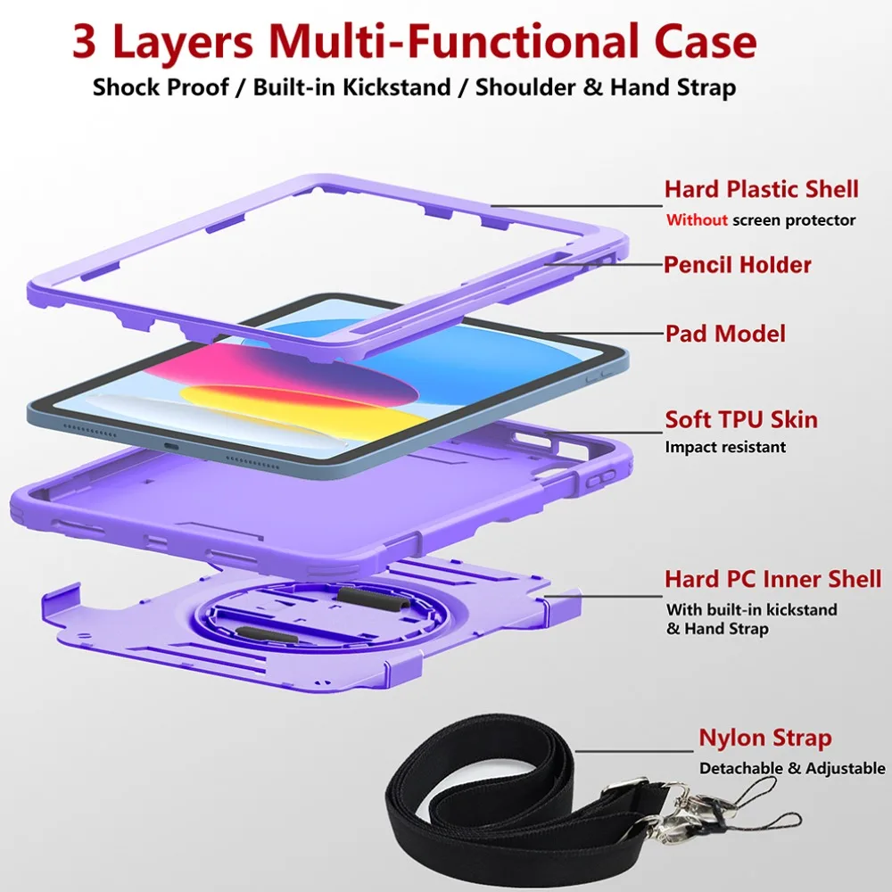 Heavy Duty Shockproof Protective Tablet Cover with Hand and Shoulder Strap