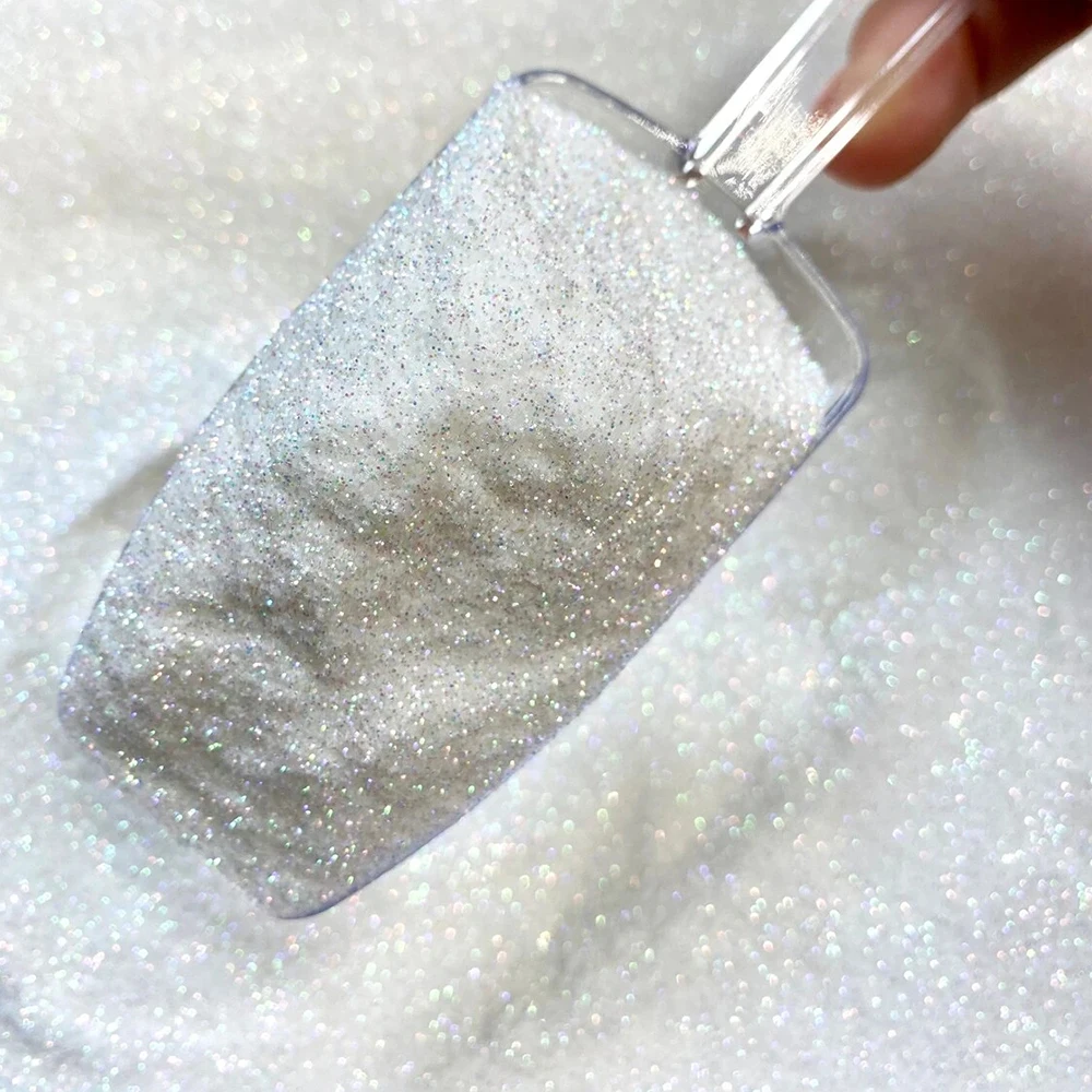 White Iridescent Ultra Fine Nail Art Glitter Dust Holographic Shining Sugar Powder UV Gel Polish Chrome Pigments 10g/Pack