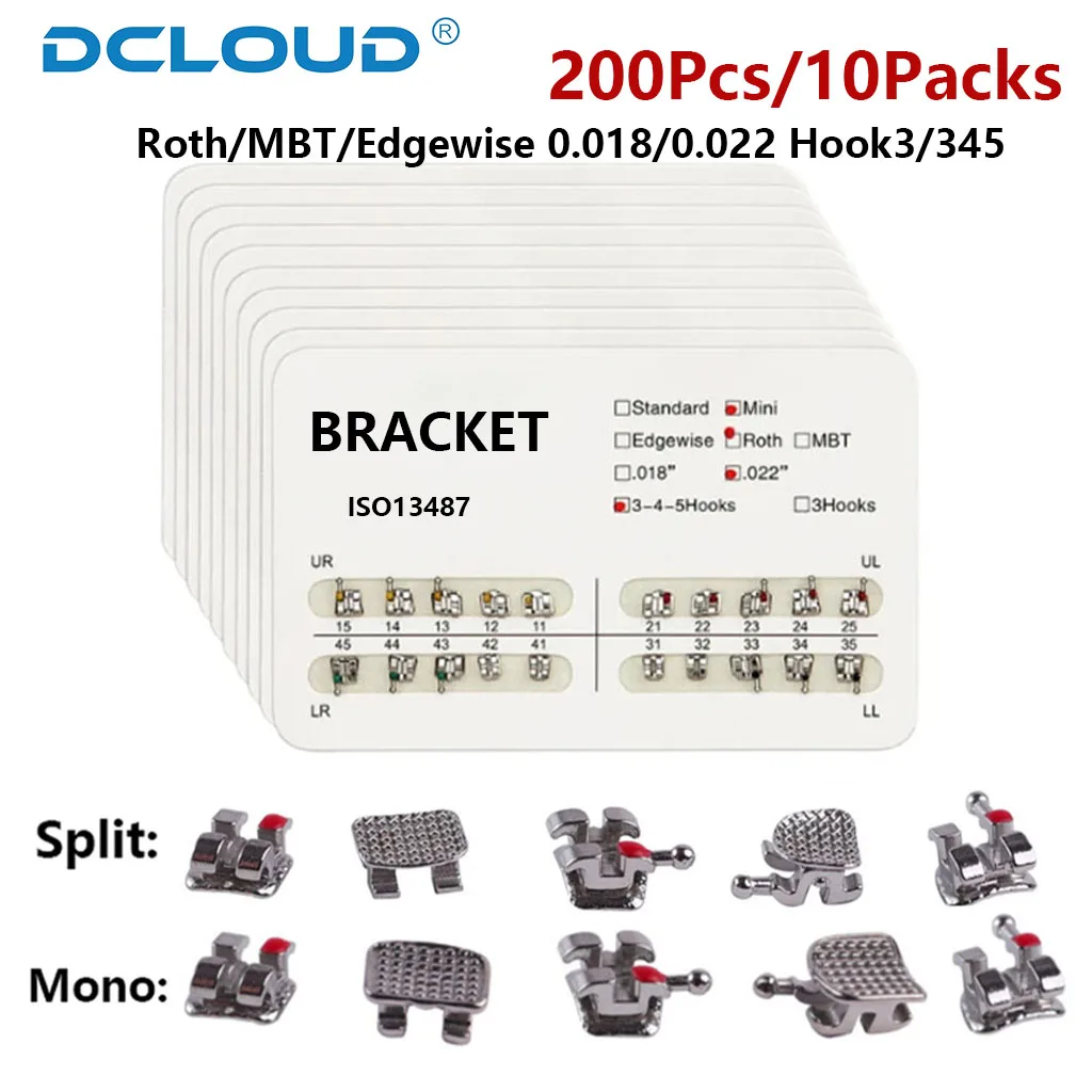 200 Stücke/10 Packungen Dental Kieferorthopädische Klammern Klammer Metall Monoblock Split Mini Roth/MBT/Edgewise Slot.022/018 Haken 3/345 Zahnmedizin – Detail 13