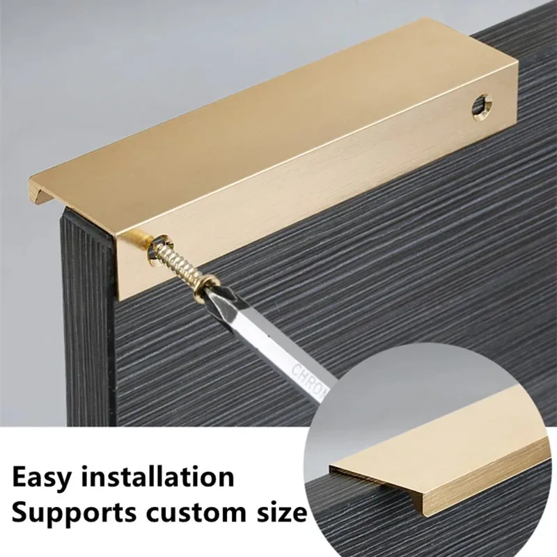 Hidden Furniture Handles Matte Black Gold Silver Kitchen Cabinet Pull Wardrobe Pull Not Punched Handles Cabinets Drawers furniture handles