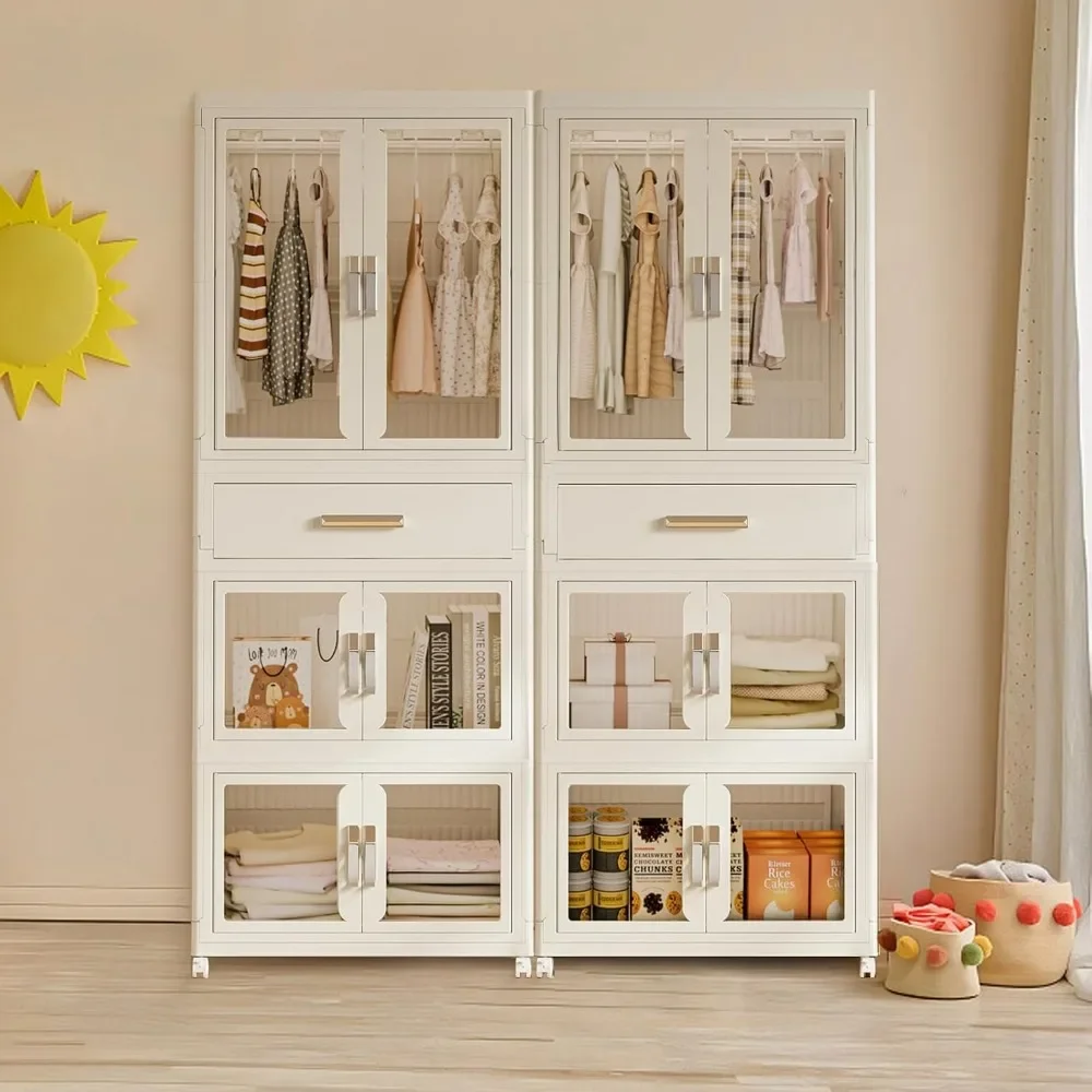Large Portable Kids Closet Children's Armoire Adults Clothes Wardrobe Closet with Drawers and Doors, Collapsible Baby Costume 3