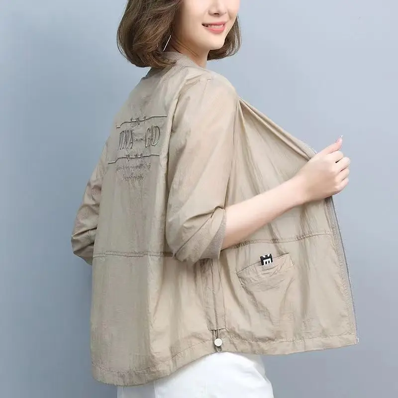 Korean Spring Summer Zipper Patchwork Pockets Blouses Simplicity  Stand Collar Solid Dignified Generous Loose Women's Clothing