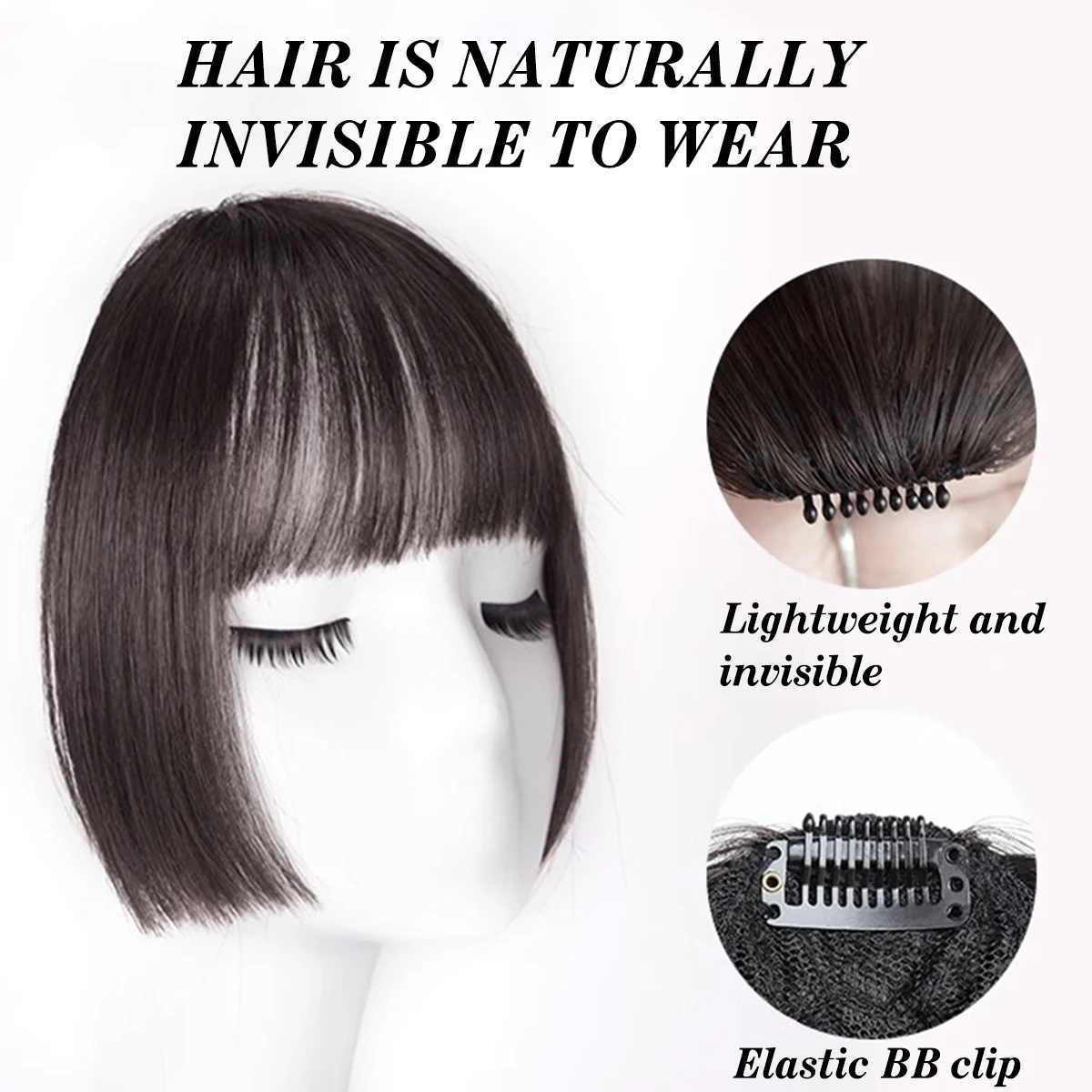 DUTRIEUX Synthetic princess cut fake bangs hairpiece woman's forehead wig piece invisible and seamless comic bangs Clip hair Wig