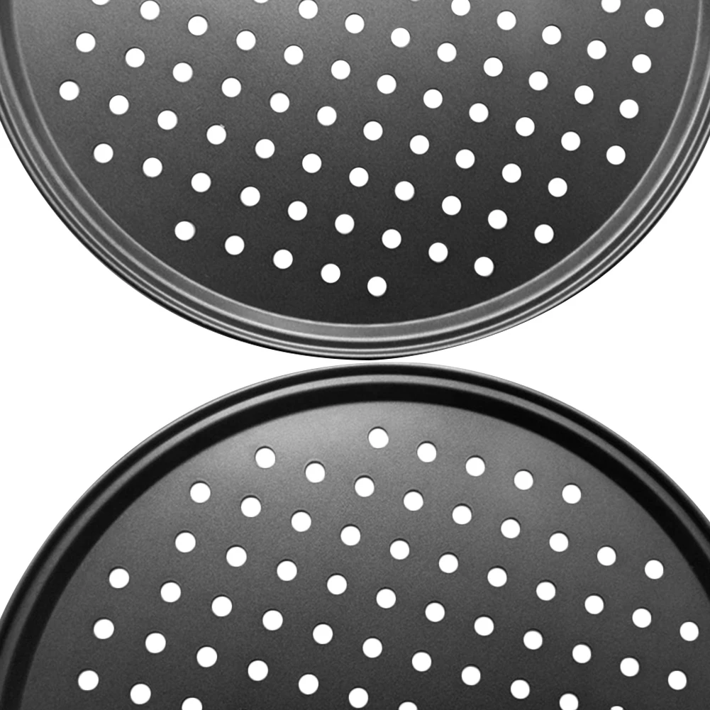 26/28/32CM New Carbon Steel Heat Resistant Non-stick DIY Microwave Pizza Baking Pan Mesh Tray Plate Bakeware Kitchen Tool