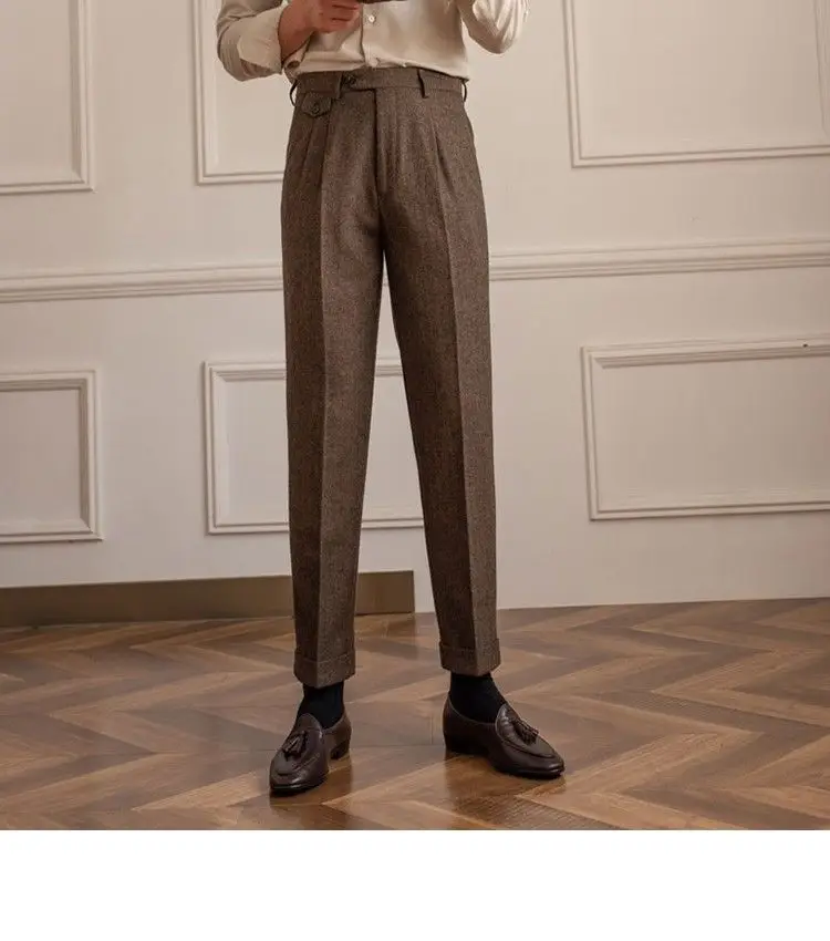 Description Picture 5 of item2024 Autumn Winter Men Fashion High Waist Wool Trousers Men's Korean Loose Straight Pants Male Casual Woolen Suit Pant F353