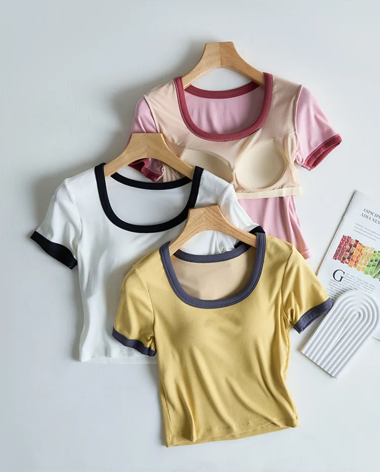 Neue Brust Pad Ein Stück Pyjamas Für Frauen Modal Kurzarm Nachtwäsche T-shirt Sommer Dünne Damen Außerhalb Tragen Bottom Shirt – Detail 1