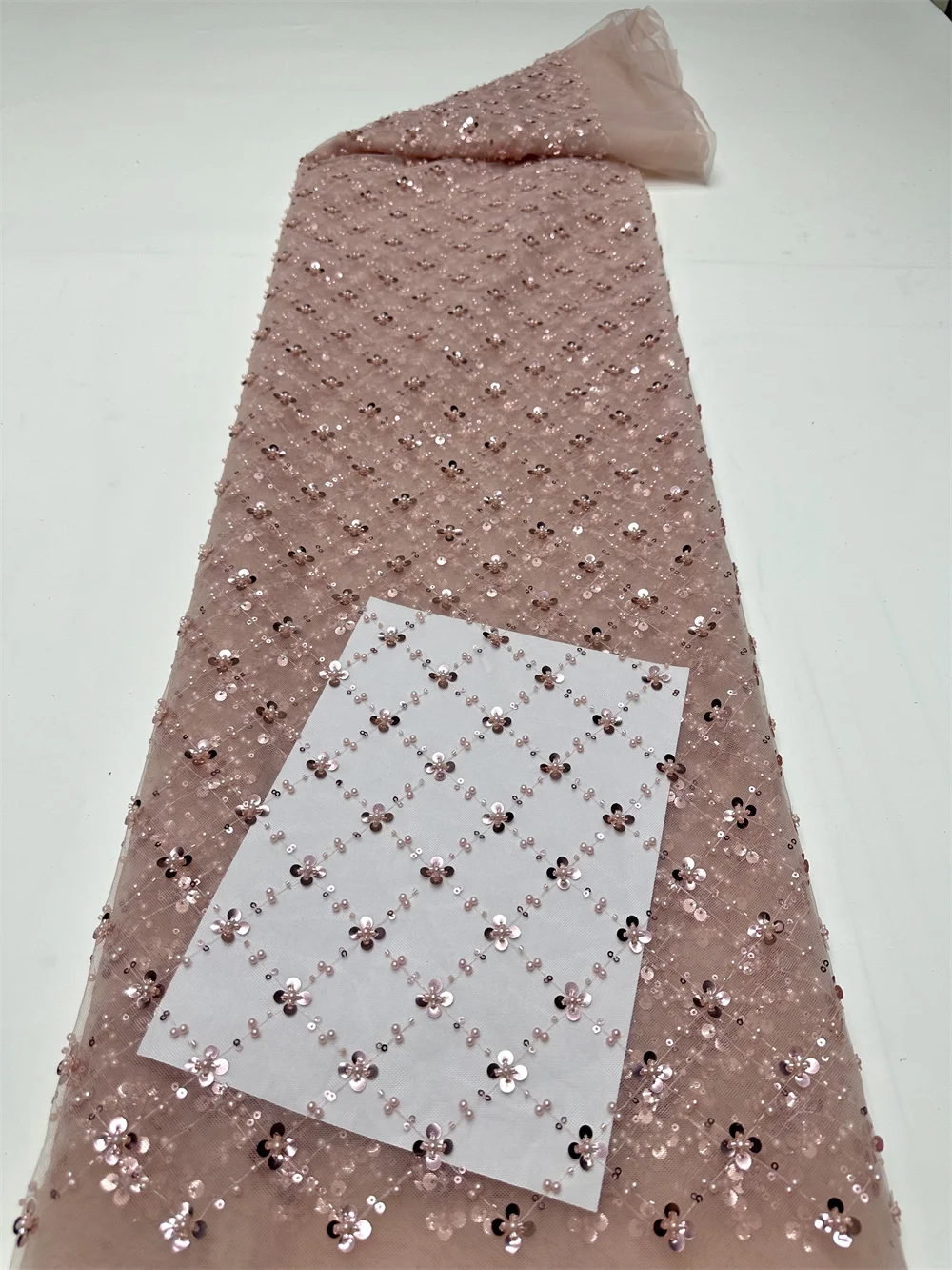 Gold African Tulle Lace Fabric French Net Sequins Fabric Sewing Embroidery With Beads Lace Tulle Mesh Nigeria Dress 5 Yards lace fabric