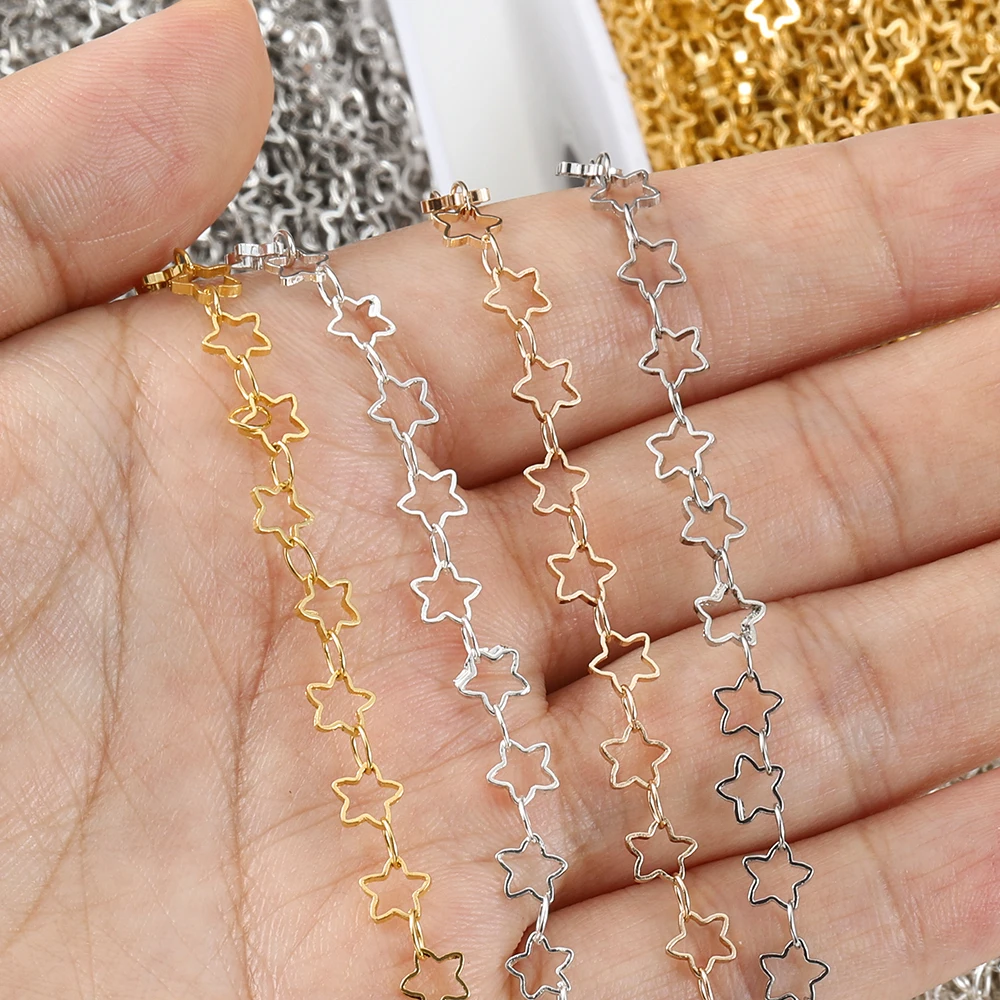 1 Meter 5mm Hohlstern-Kupferketten Gliederkette Handgefertigt DIY Halskette Armband Fußkettchen Schmuckherstellung Zubehör – Detail 4
