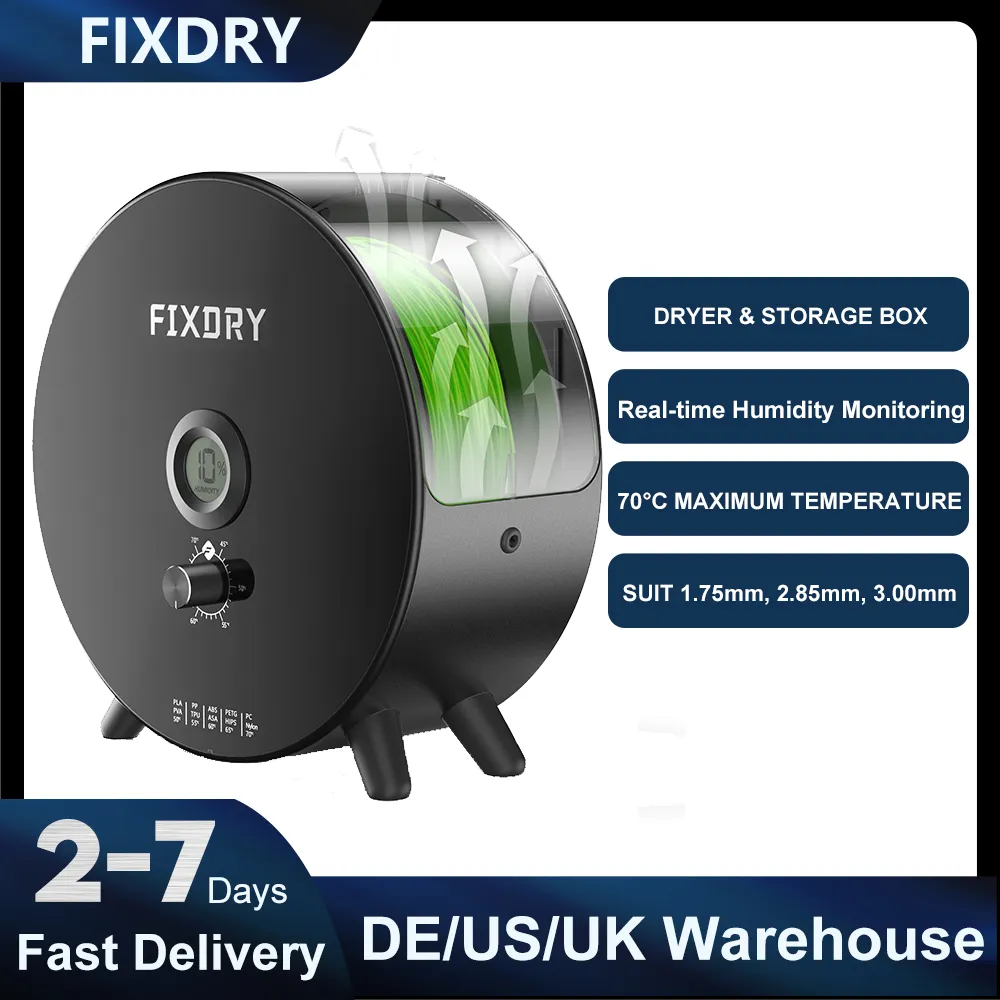FIXDRY 3D Printer Filament Dryer with Fan, 110W PTC Dehydrator Dryer Box  Heated, Closed-Loop Constant Heating, Temperature Humidity Control, 2 Spool