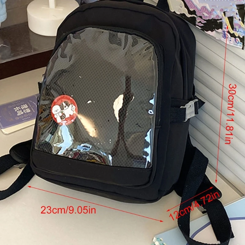 Japanese School Girl Nylon Small Backpack Student Uniform Animes Pin Display Clear School Bag Transparent Itabag