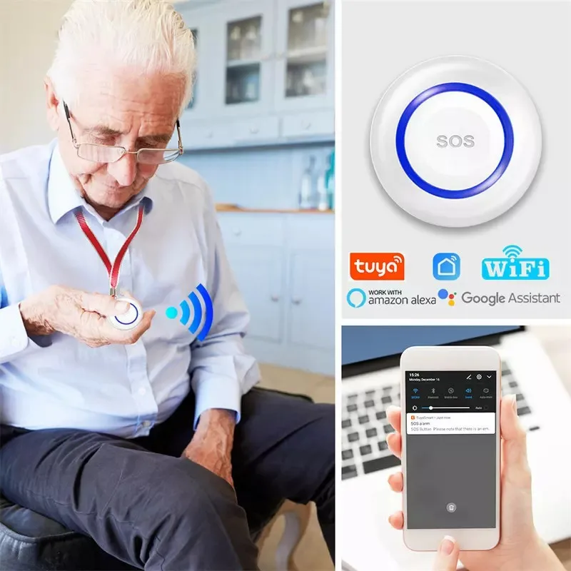 Tuya Smart Life Elderly Emergency Alarm Button Outdoor Wireless SOS Panic Button For Self Defense Old People Helping Accessories medical alert button emergency alarm button
