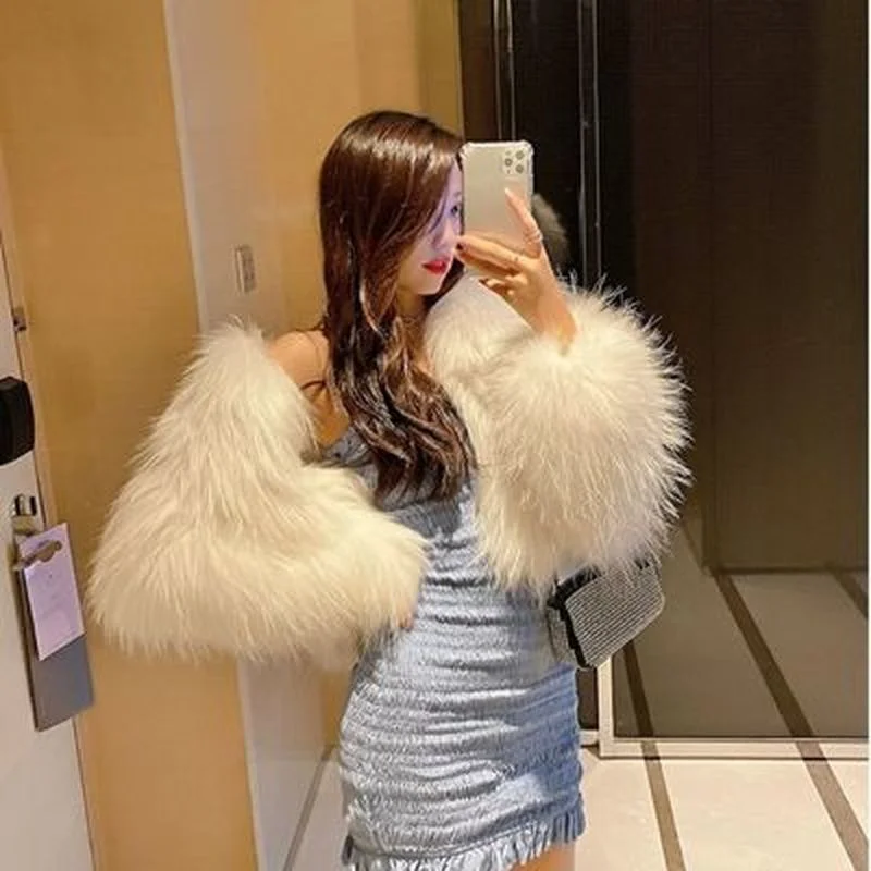 Fur Jacket 2022 Faux Fur Women Warm Winter Jackets Y2K Pink Black Long Sleeve Oversized Loose Vintage Fashion Street Outfits
