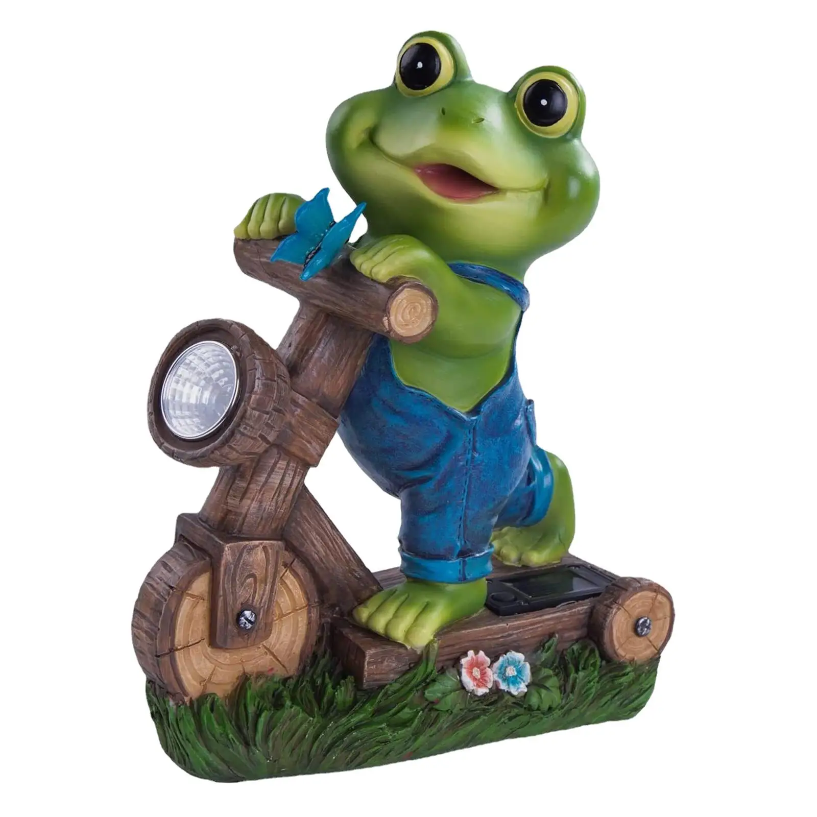 Solar Powered Green Frog Statue with Solar Light Cute Waterproof Outdoor