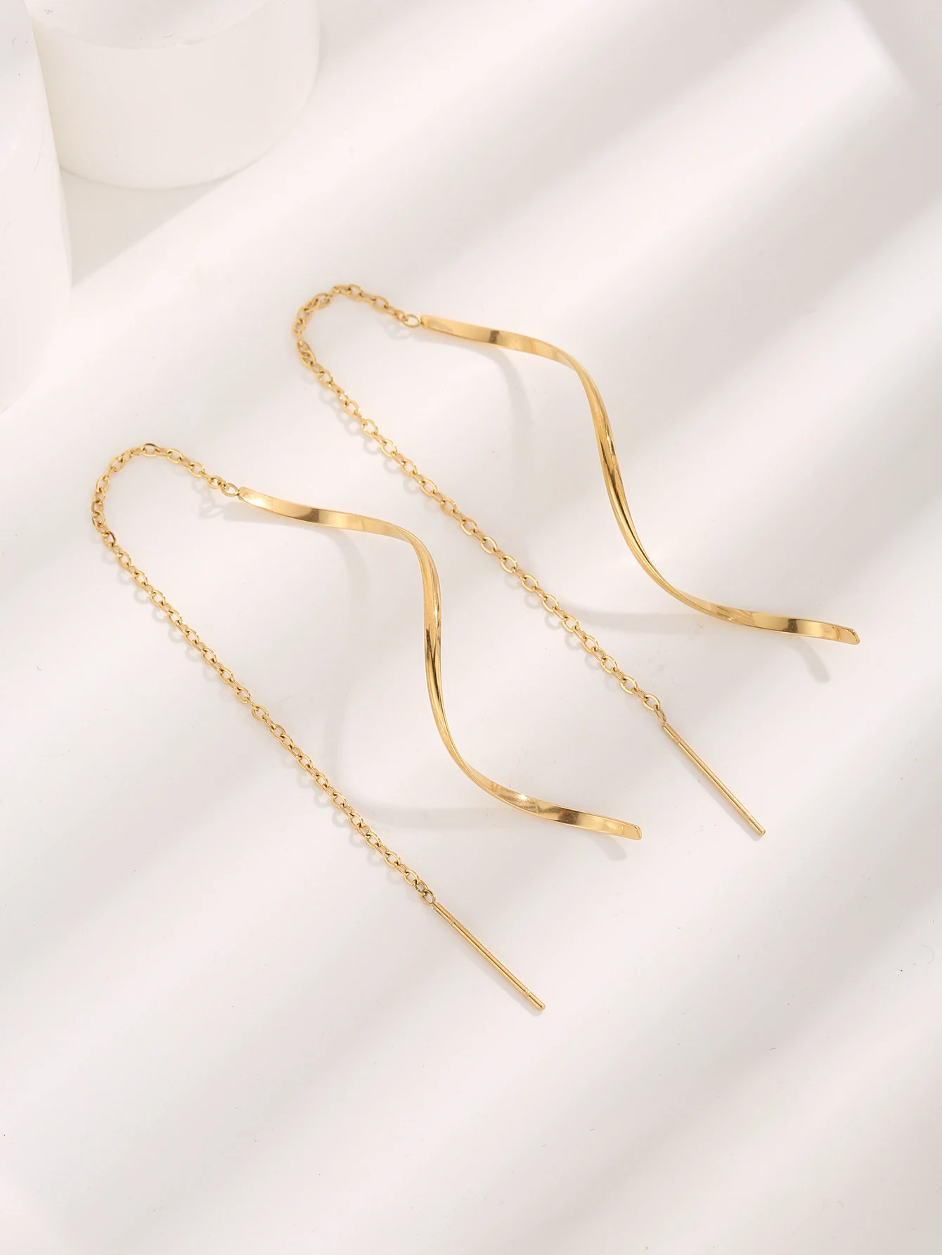 Curve Dangle Earrings Stainless Steel 18K Gold Plated for Women Teen Girls Wave Threader Tassel