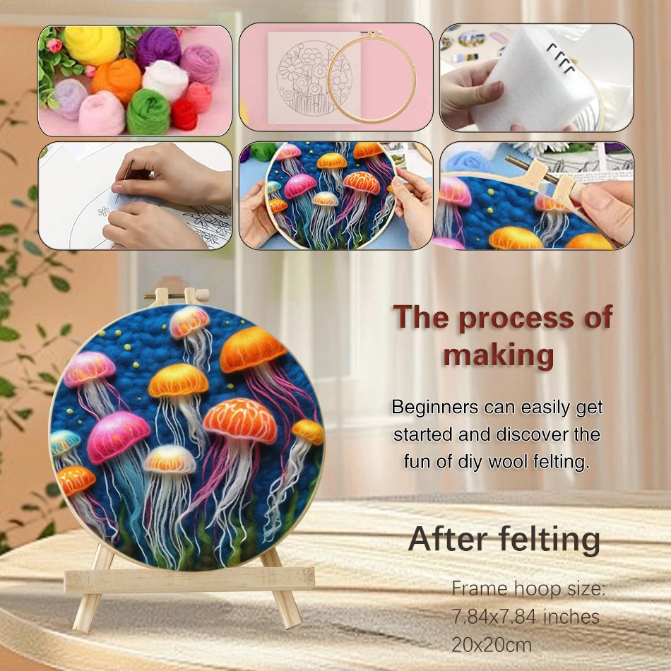 SDOYUNO DIY Wool Felting Painting With Embroidery Frame 20x20cm Animal Needle Wool Painting Picture For Home Decors Crafts Gift