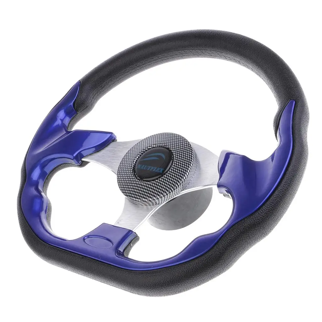 320mm Battle Style Aluminum Alloy 3 Spoke 3/4'' Boat Steering Wheel Marine Yacht Pontoon Boat Wheel & Soft Grip Center Cap