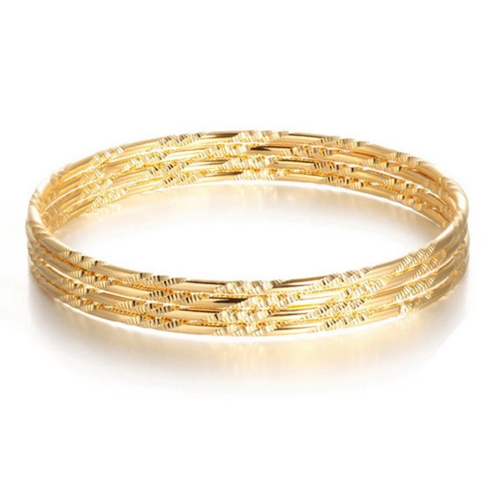 

4pcs/lots Wholesale Carved Plain Yellow Gold Filled Womens Bangle Unopenable 60mm