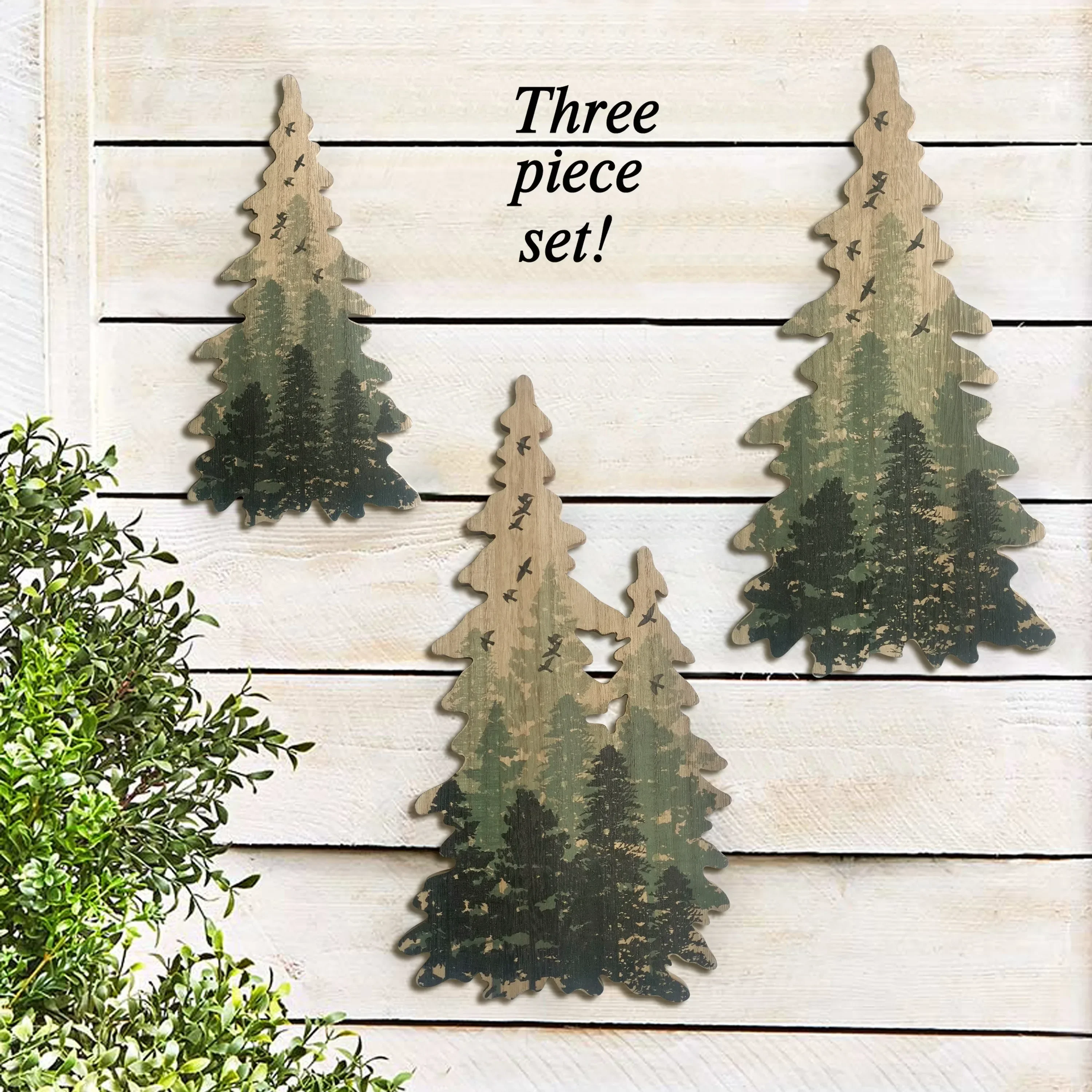 

metal iron 3pcs, Wooden Christmas Tree Home Decorations Woodland Wall Hanging Decor Wooden Wall Art Paintings Wooden Bushes Deco