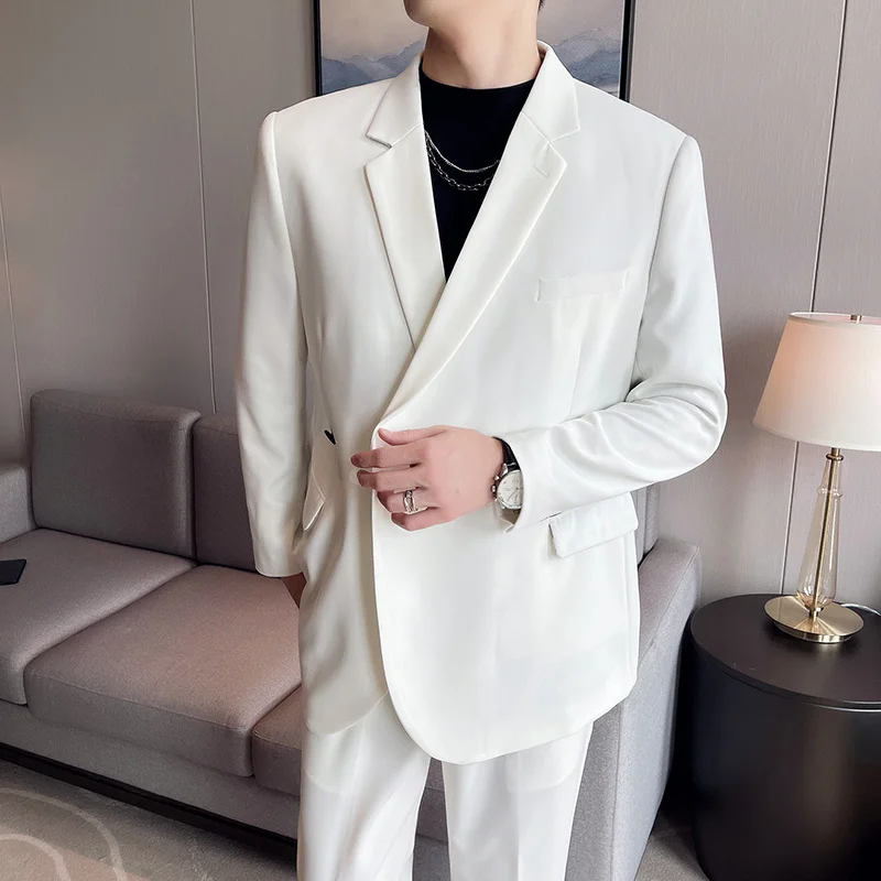 

High Quality 2 Pieces Suits Business Formal Casual Loose Blazer Trousers Office Work Party Prom Wedding Men Clothing