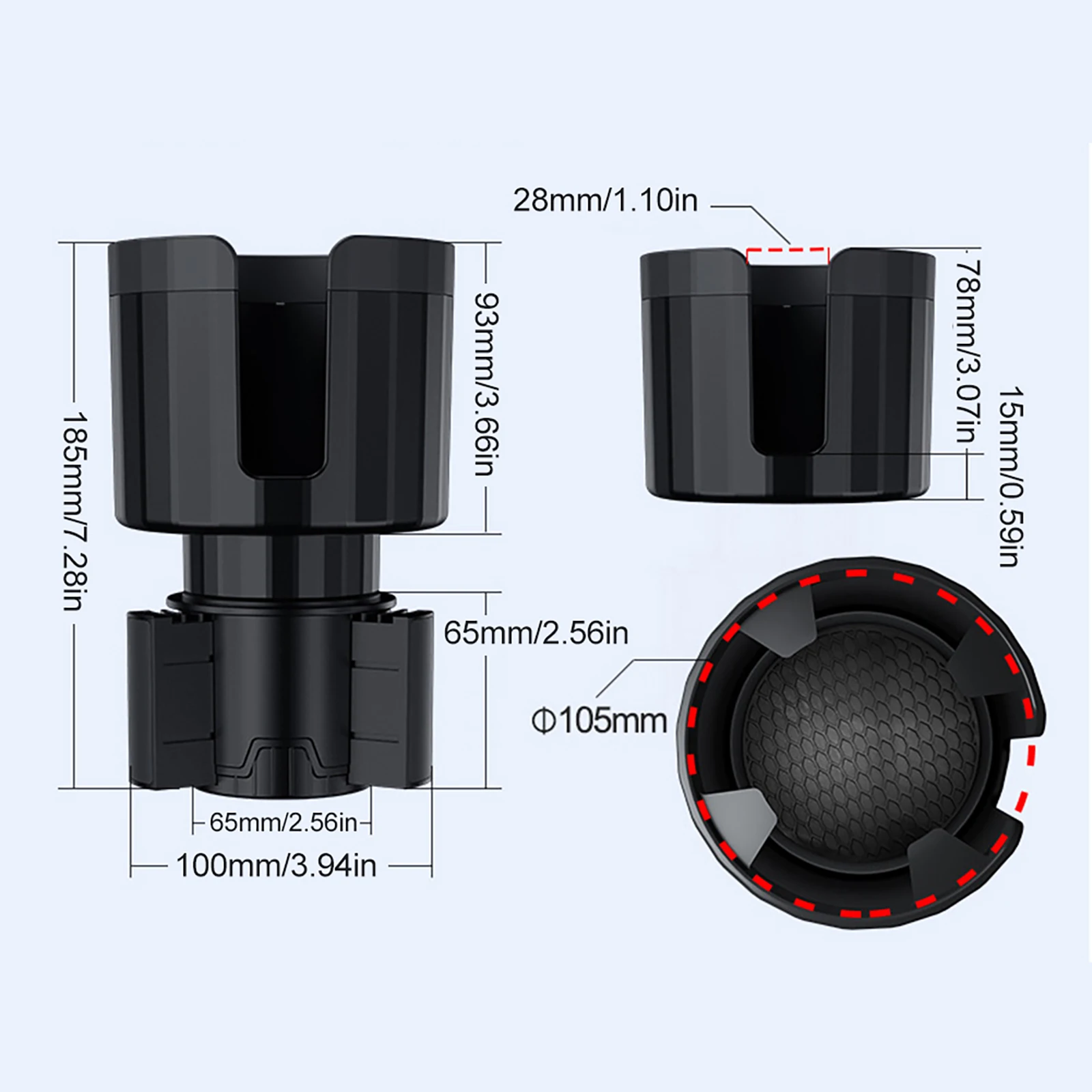 Adjustable Car Cup Holder Expander ABS Black