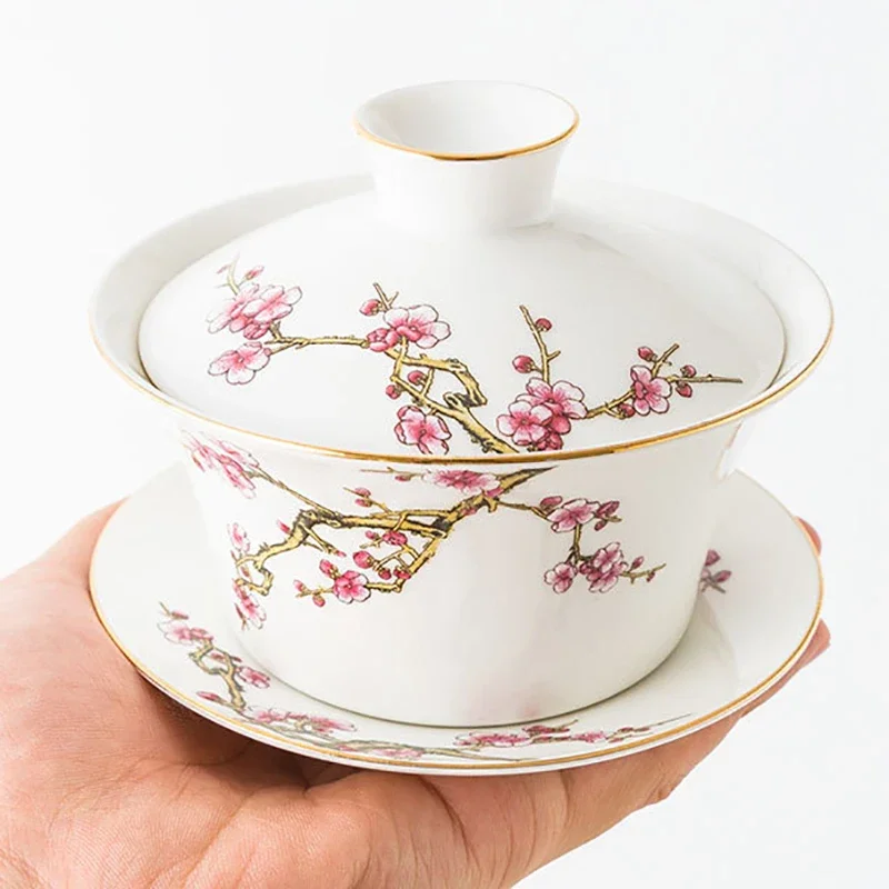 300ml Gaiwan Chinese Cha Tea Cup Dehua County Porcelain Sets Tea Bowl Mug Soup Tureen Ceramics Office Accessories Kung Fu Chhai