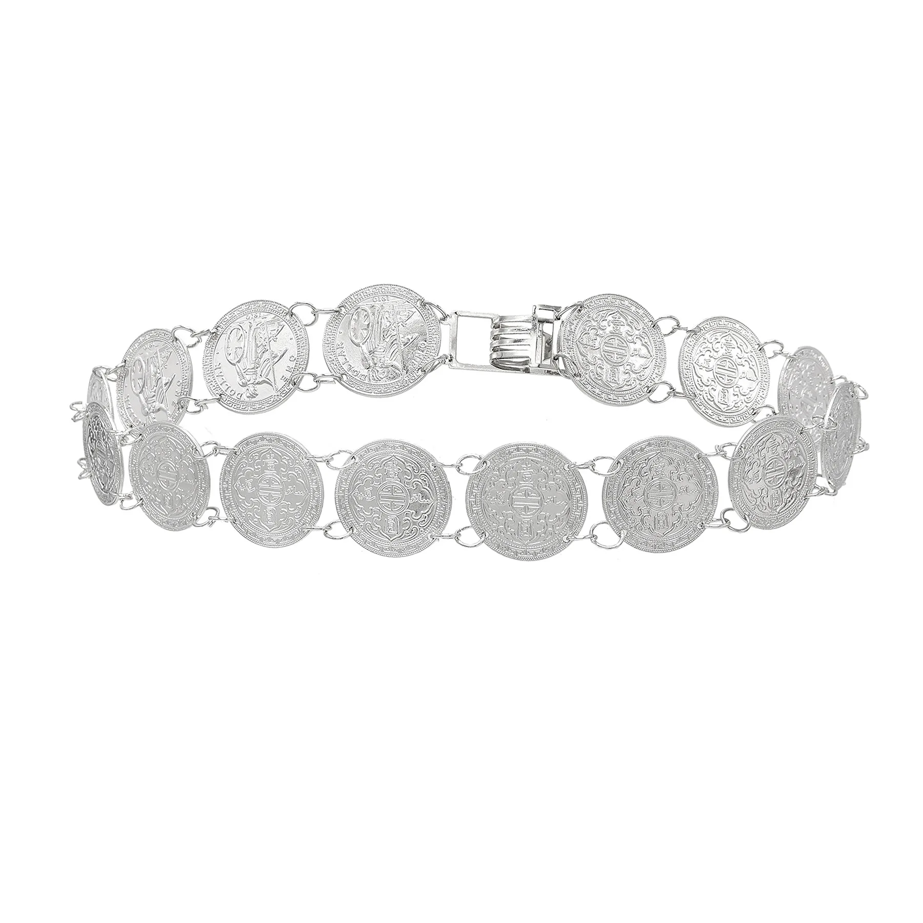 

Silver Big Coins Beaded Metal Belts Fashion Bohemian Ethnic Summer Beach Dress Waist Belly Chains Thailand India Body Jewelry