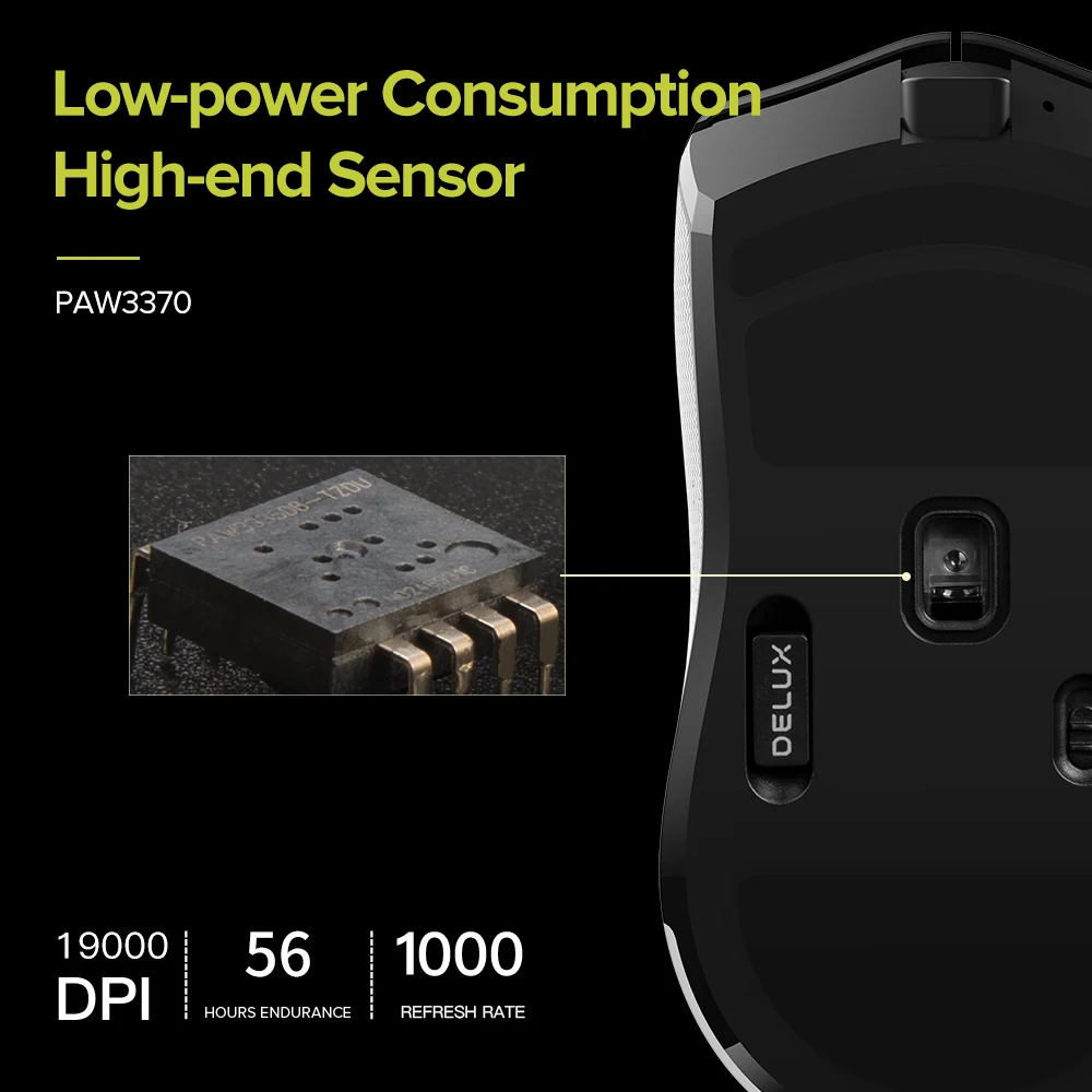 Delux M800 Pro Paw3370 Óptico Bluetooth sem Fio Gaming Mouse 19000 Dpi Programável Recarregável Ergonômico com Fio Ratos para pc - Imagem 5