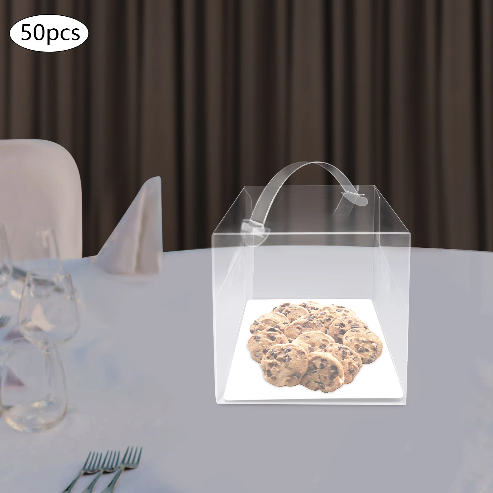 50pcs Clear PET Square Cake Boxes with Handles, 13x13x13cm Assembly Required, Food-Safe... - SKU CPCB1120 - UGI Packaging