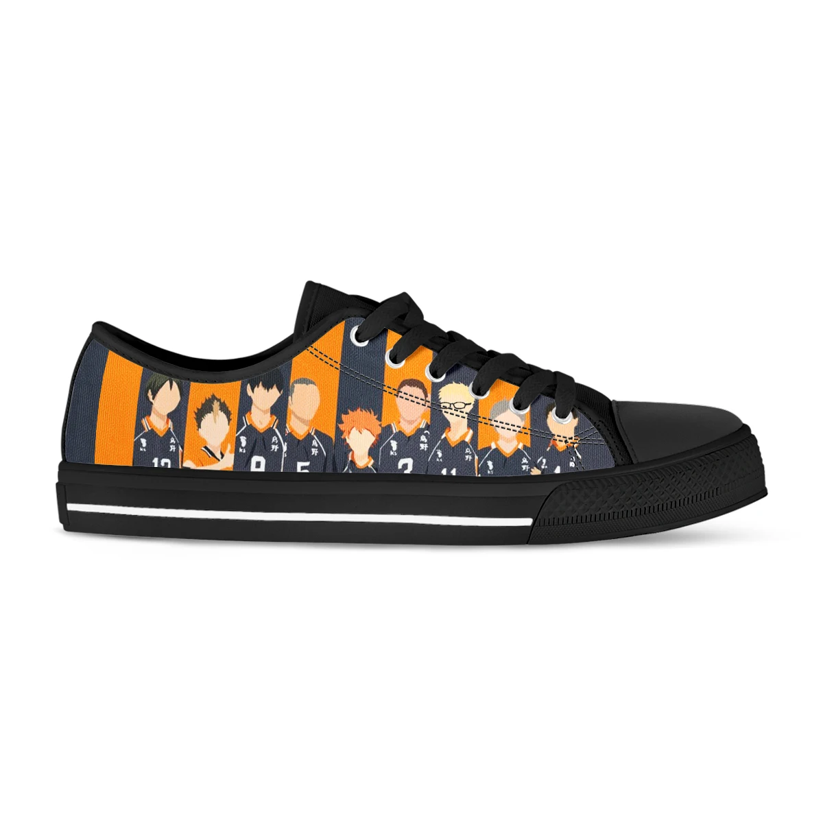 Haikyuu Japanese Anime Wonmen Black Canvas Vulcanized Shoes Casual Sneakers Lace Up Low Style Sneakers Baskets Femme