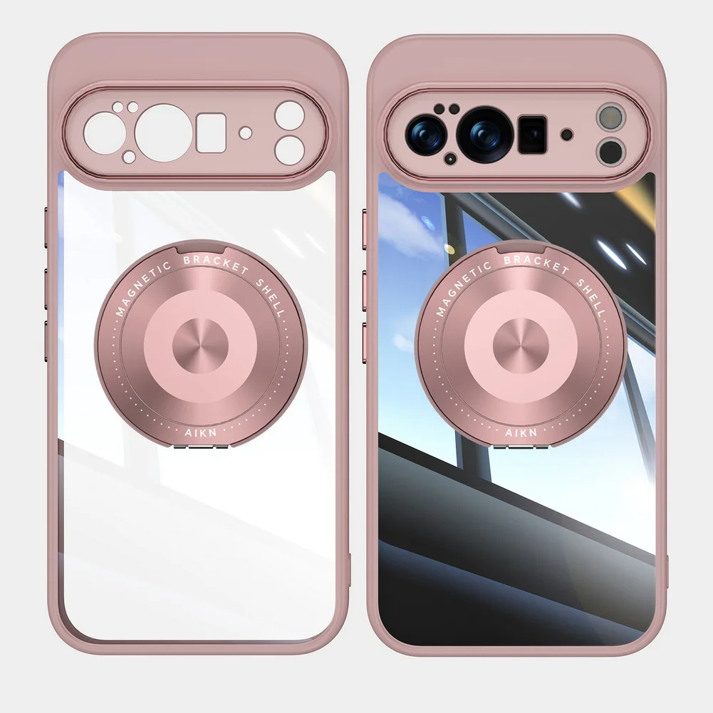 Transparent Back Plate Case with Rotating Metal Ring Holder and Camera Protection