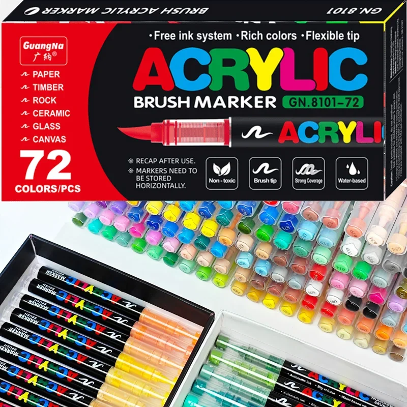 12-120 Farben Acrylfarben Stifte Marker Pinselspitze Farbmarker für Felsmalerei Holz Leinwand Stein, Weihnachtsgeschenk DIY Handwerk