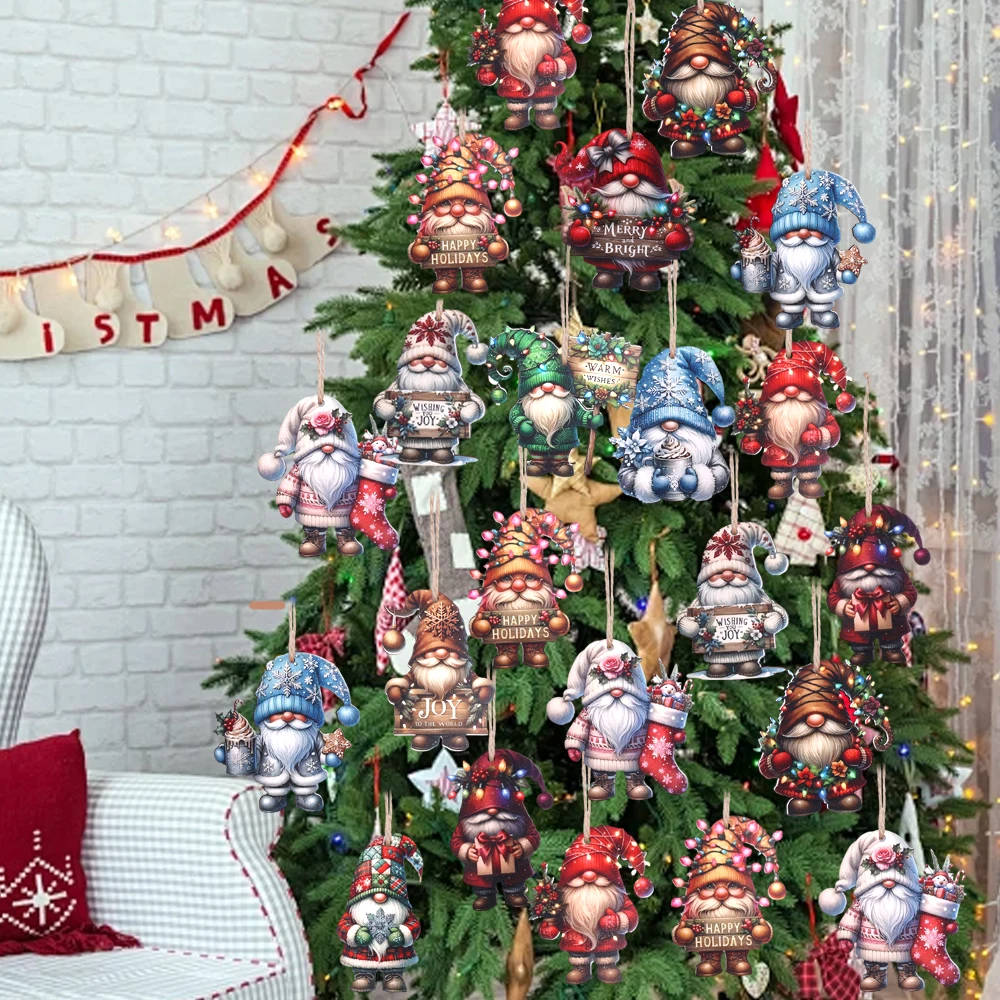 12PCS Christmas Wooden Dwarf Pendant Xmas Tree Drop Ornaments Merry Christmas Home Party Decoration New Year Gifts